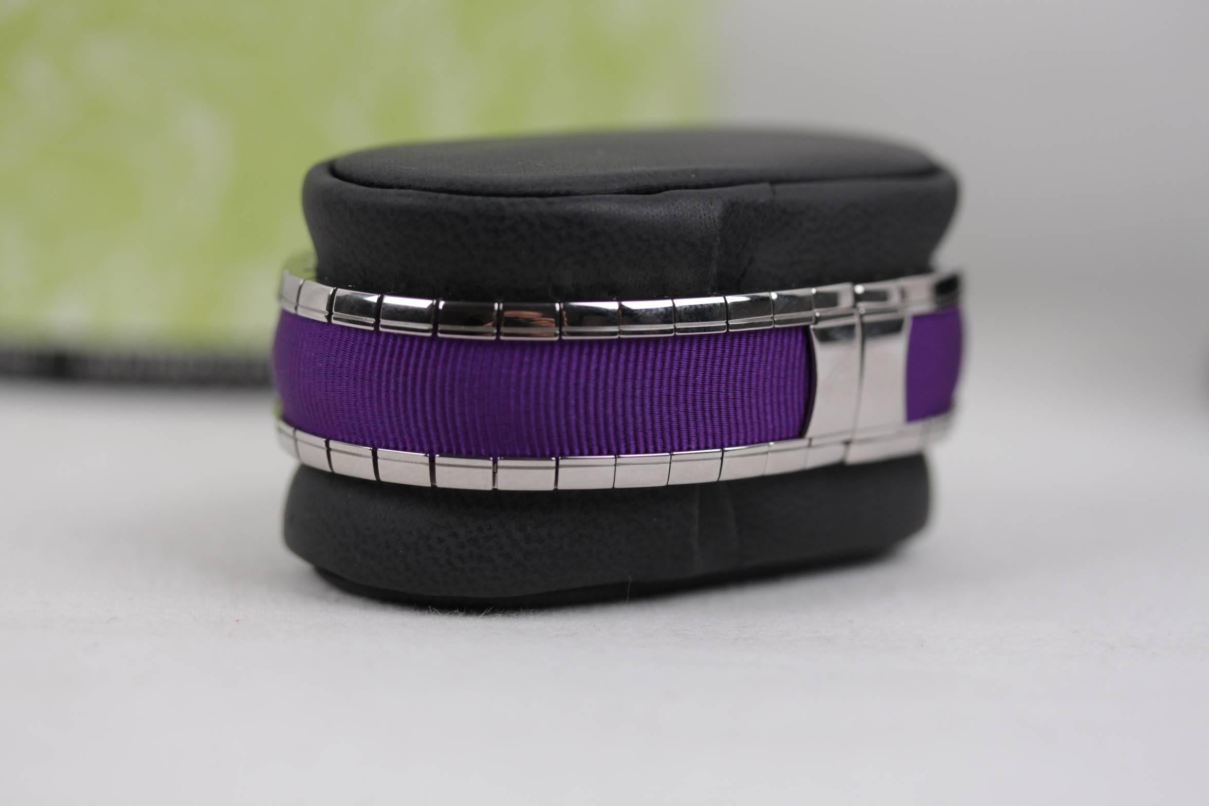 MAUBOUSSIN Stainless Steel LADY M WRIST WATCH Purple GrosGrain Bracelet w/ BOX 5