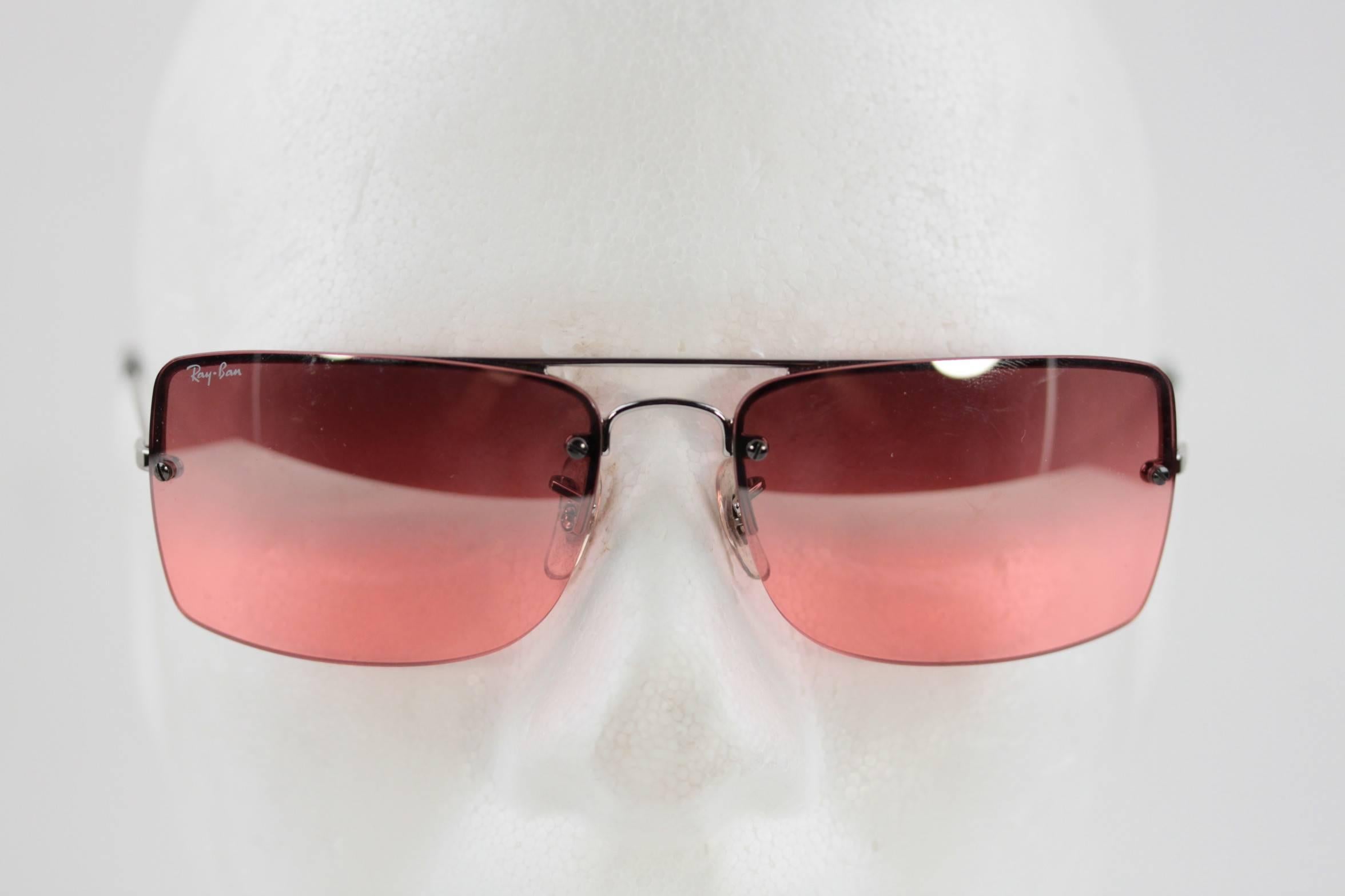 RAY BAN Sunglasses RB3158 003/7E 59/16 Rimless Silver/Pink lens EYEWEAR w/CASE 1