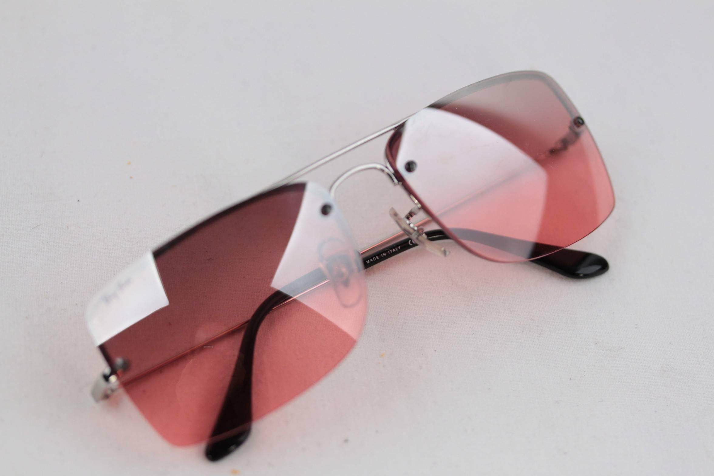  RAY BAN Sunglasses RB3158 003/7E 59/16 Rimless Silver/Pink lens EYEWEAR w/CASE 2