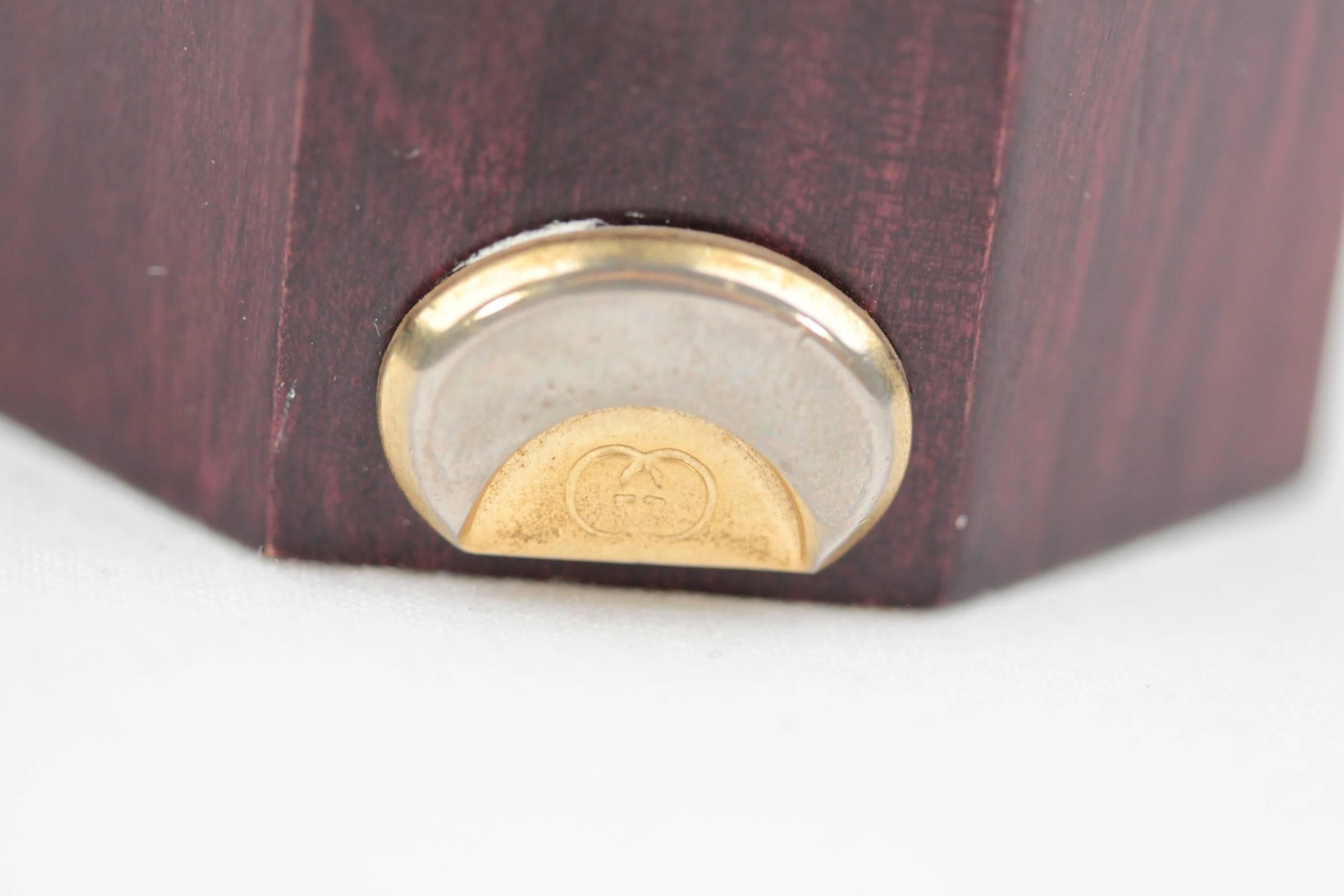 GUCCI Italian VINTAGE Brown Wood & Metal TABLE LIGHTER Octagon Shape In Good Condition In Rome, Rome