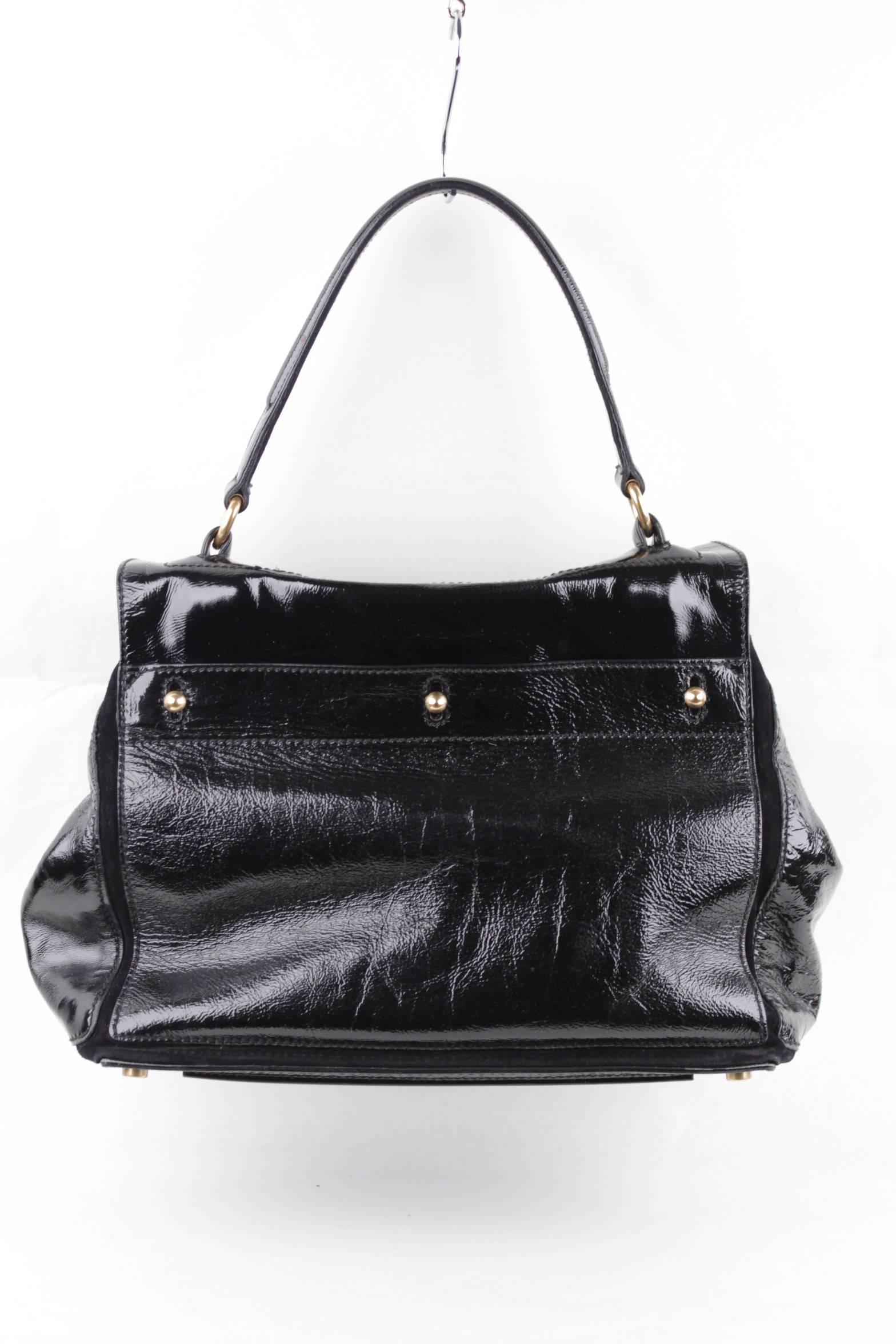 YVES SAINT LAURENT Black Patent Leather MUSE TWO 2 Satchel TOTE Handbag 1