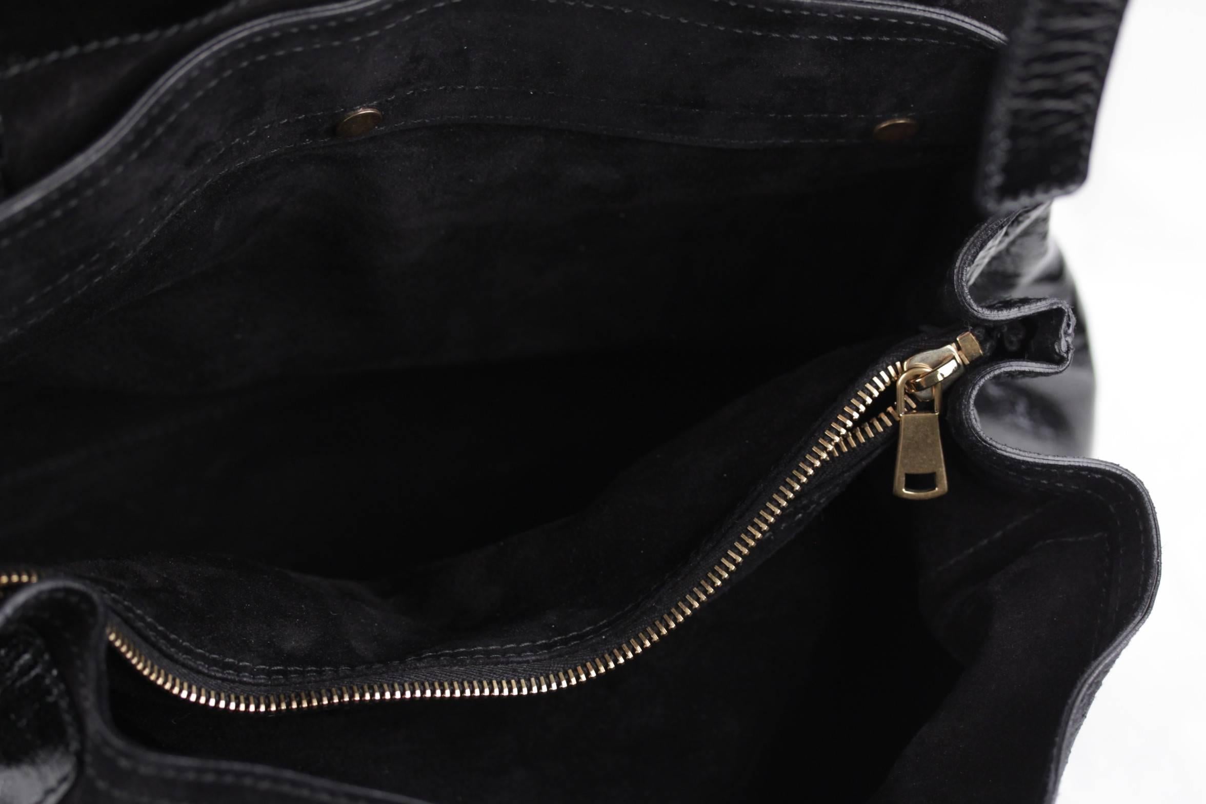 YVES SAINT LAURENT Black Patent Leather MUSE TWO 2 Satchel TOTE Handbag 2