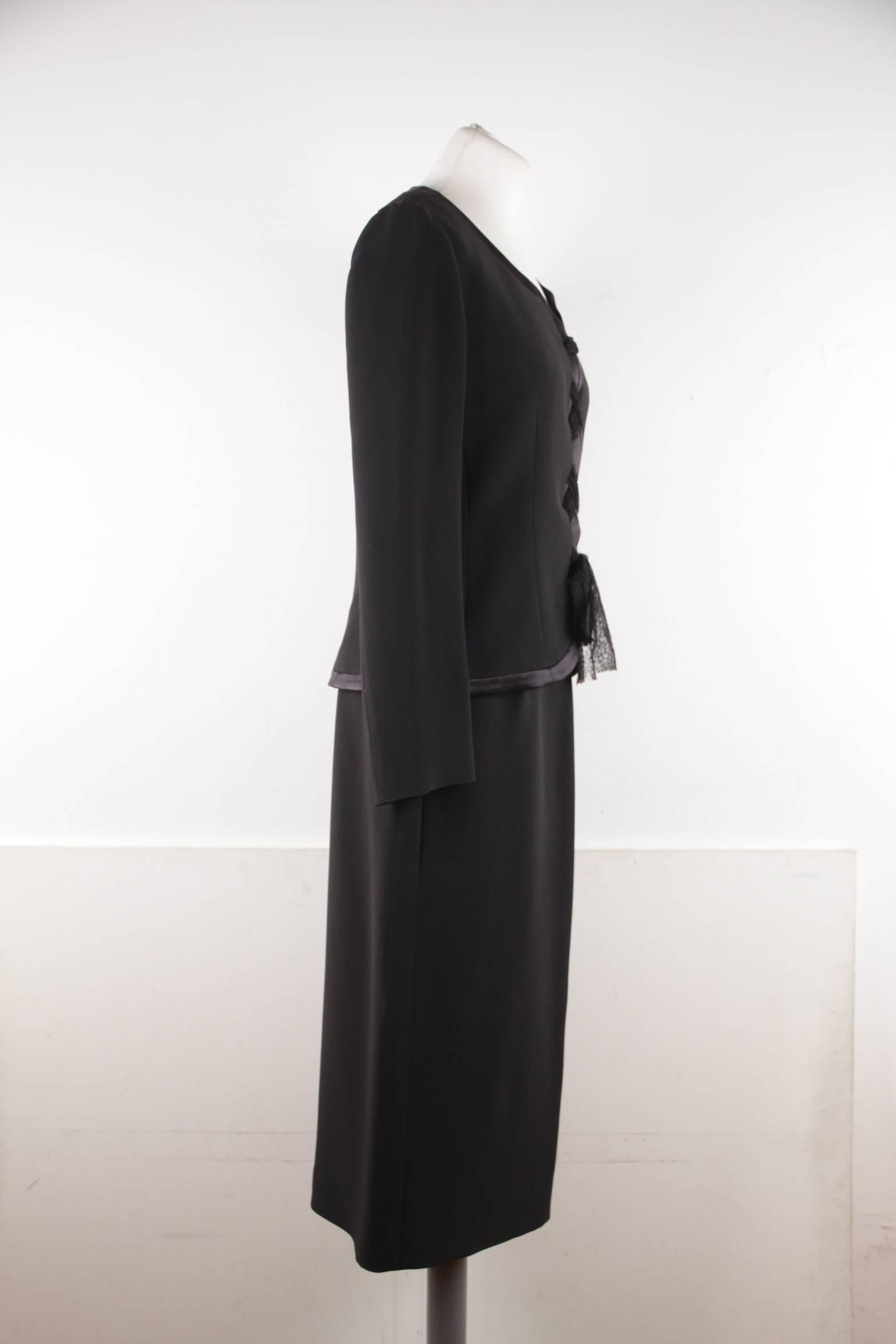 Giorgio Grati Vintage Black Viscose Suit Jacket and Skirt with Laces  In Excellent Condition In Rome, Rome
