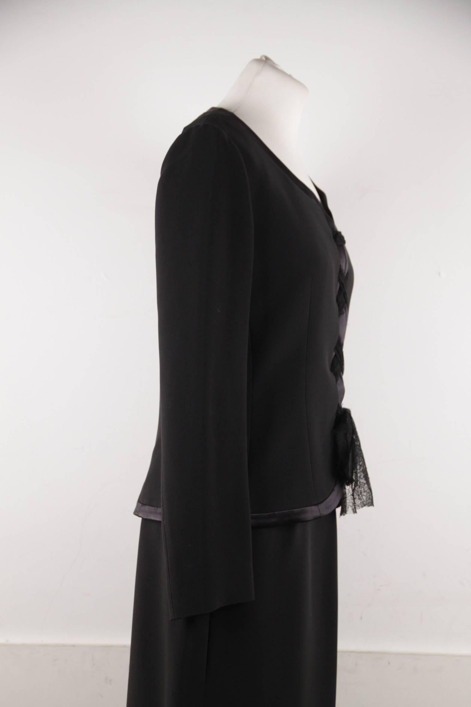 Women's Giorgio Grati Vintage Black Viscose Suit Jacket and Skirt with Laces 