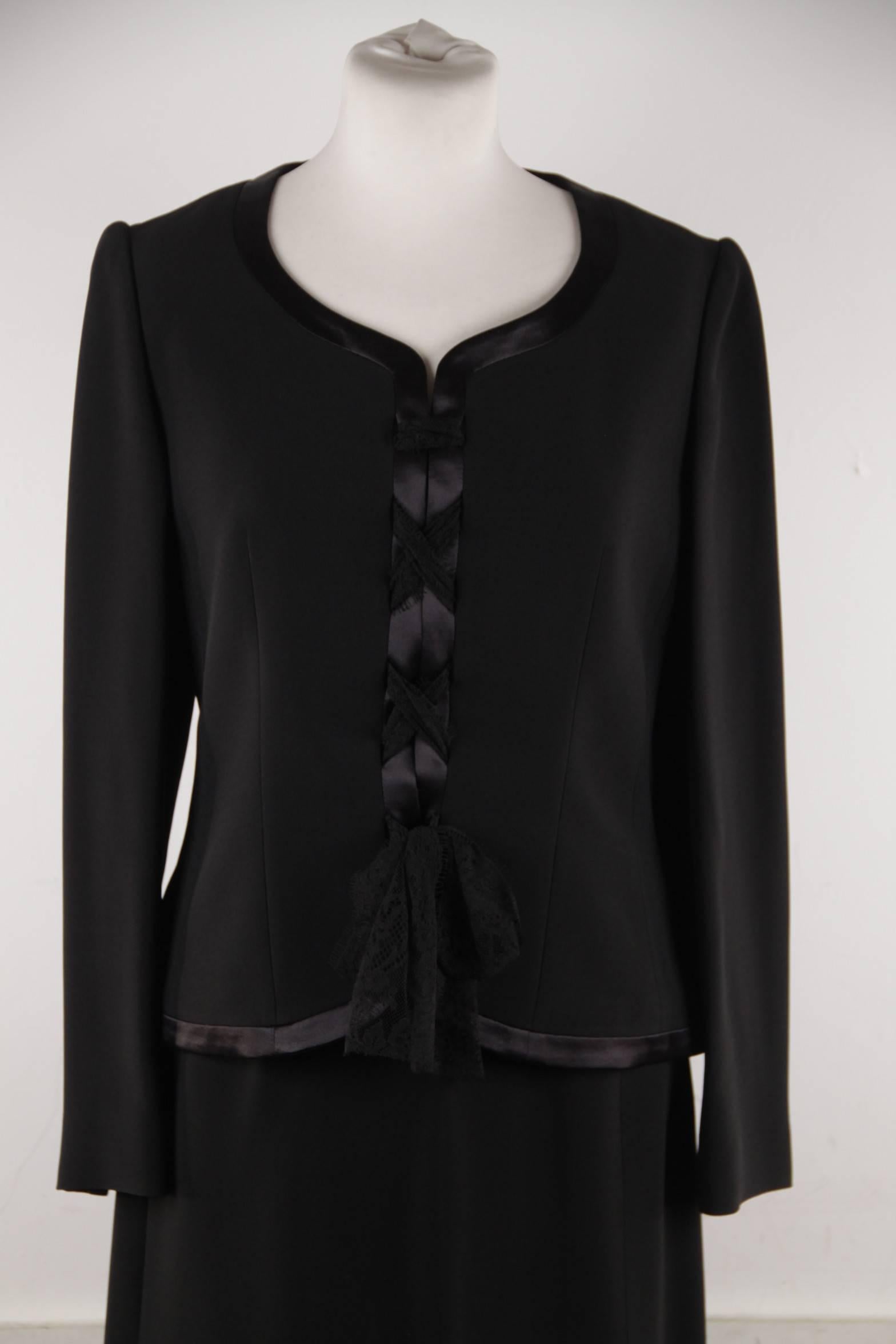 Giorgio Grati Vintage Black Viscose Suit Jacket and Skirt with Laces  1