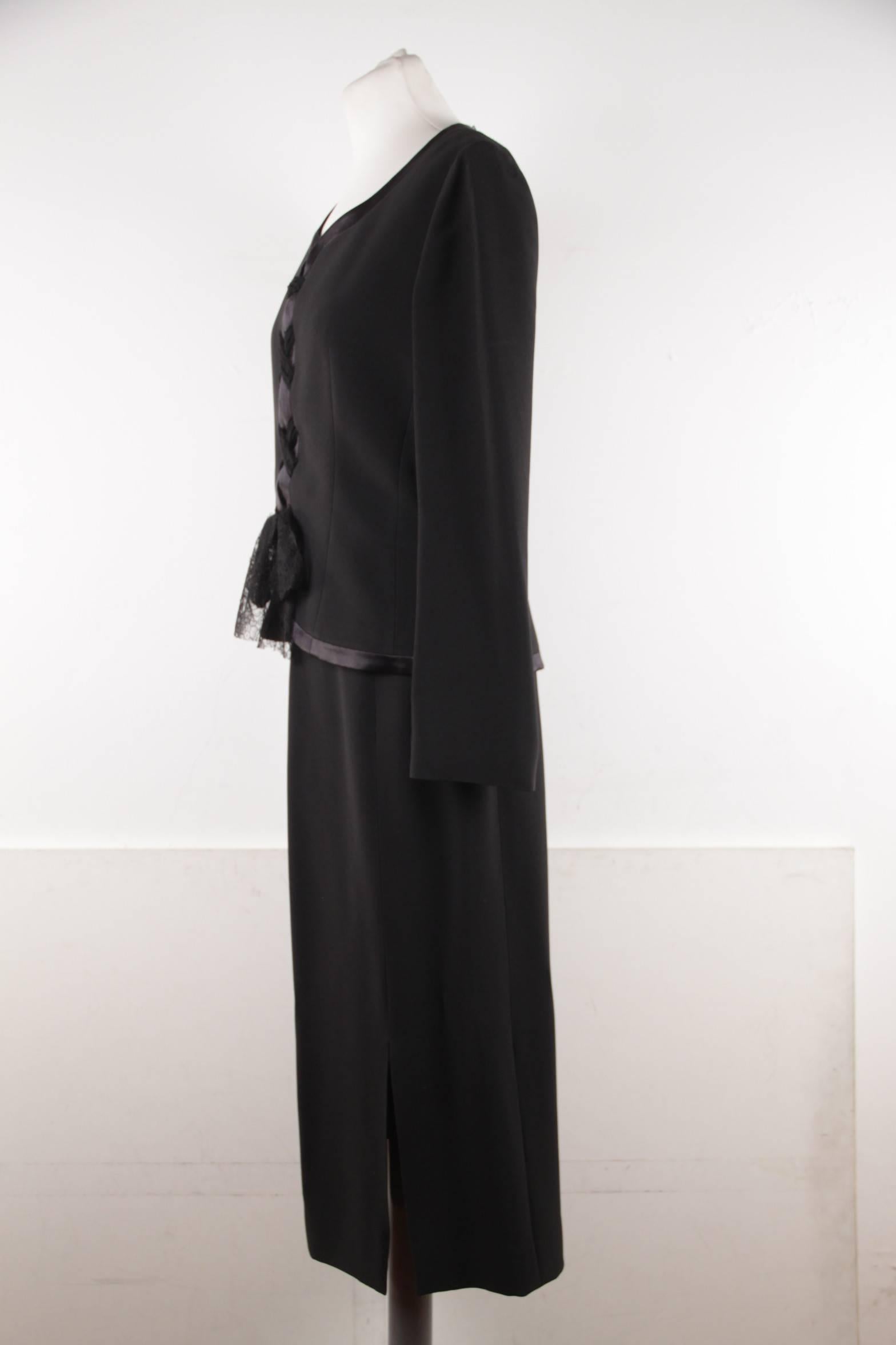 Giorgio Grati Vintage Black Viscose Suit Jacket and Skirt with Laces  2