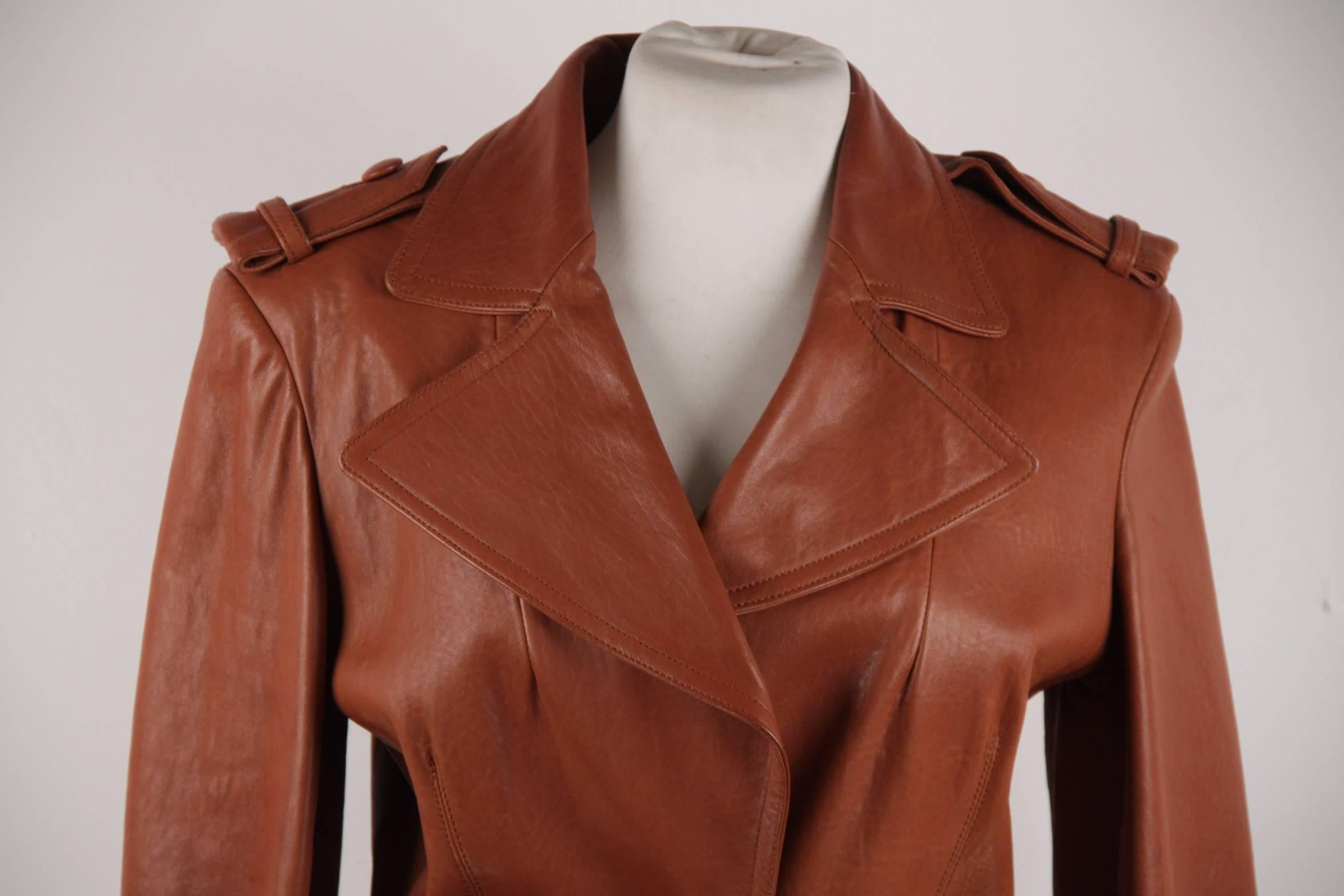 LANVIN Brown Leather FRINGED JACKET Western Style WINTER 2005 SIZE 34 In Excellent Condition In Rome, Rome