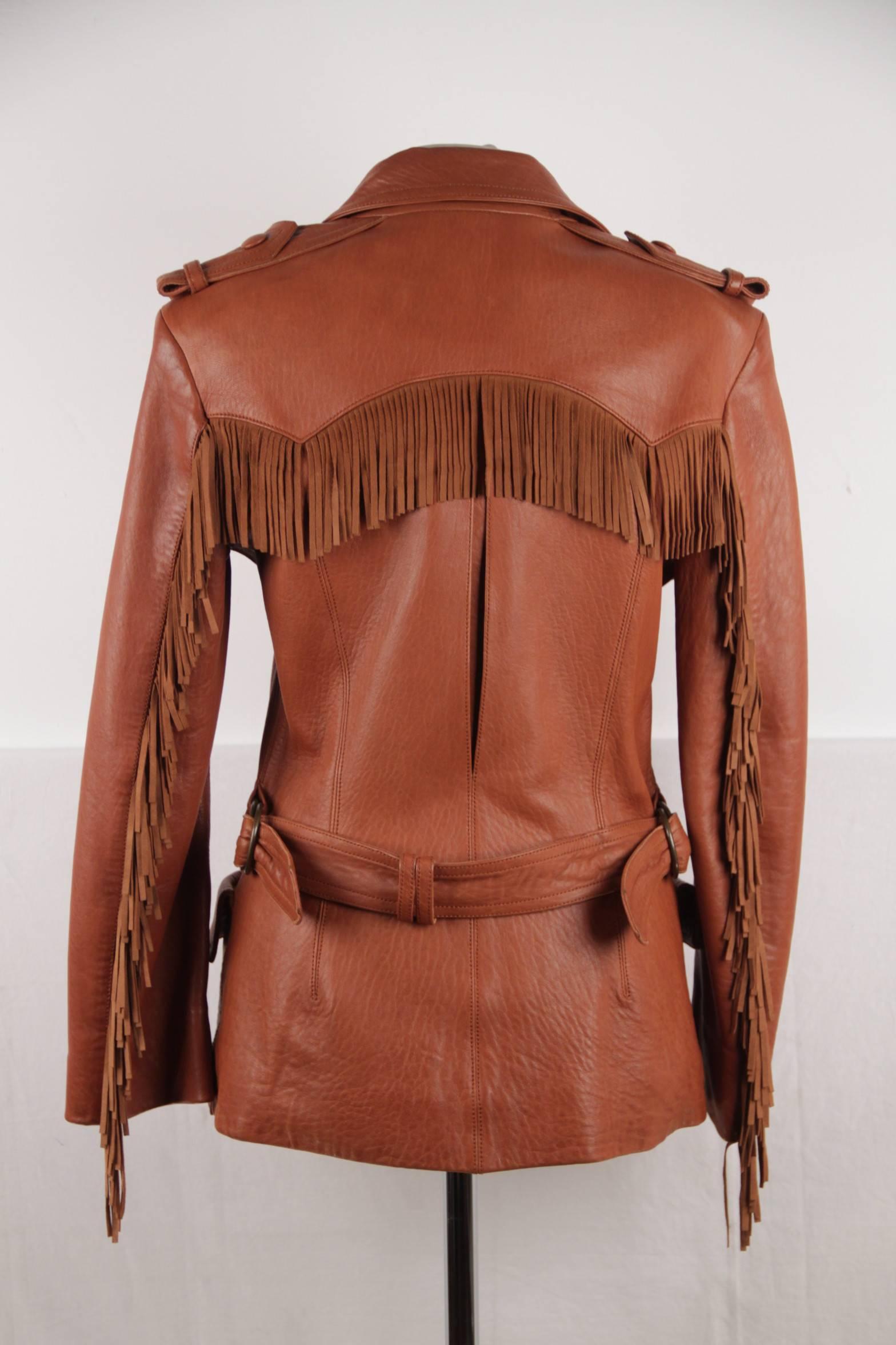 Women's LANVIN Brown Leather FRINGED JACKET Western Style WINTER 2005 SIZE 34