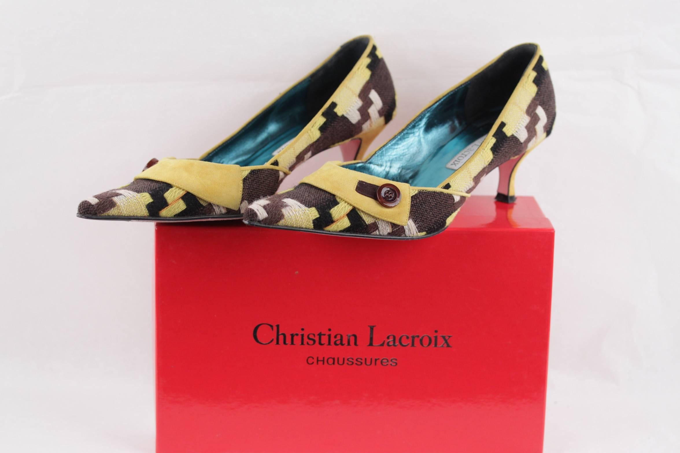 CHRISTIAN LACROIX Yellow & Brown CLASSIC PUMPS Heels SHOES Size 39 In Good Condition In Rome, Rome