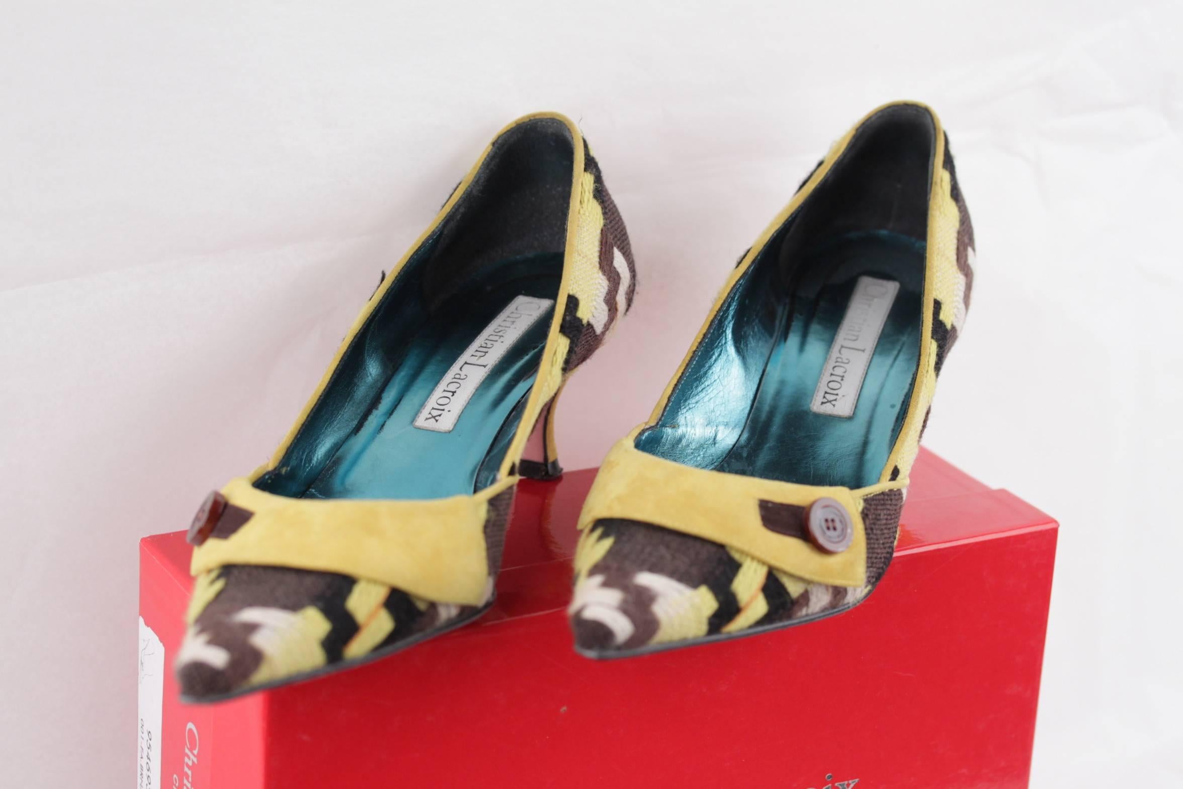 Women's CHRISTIAN LACROIX Yellow & Brown CLASSIC PUMPS Heels SHOES Size 39