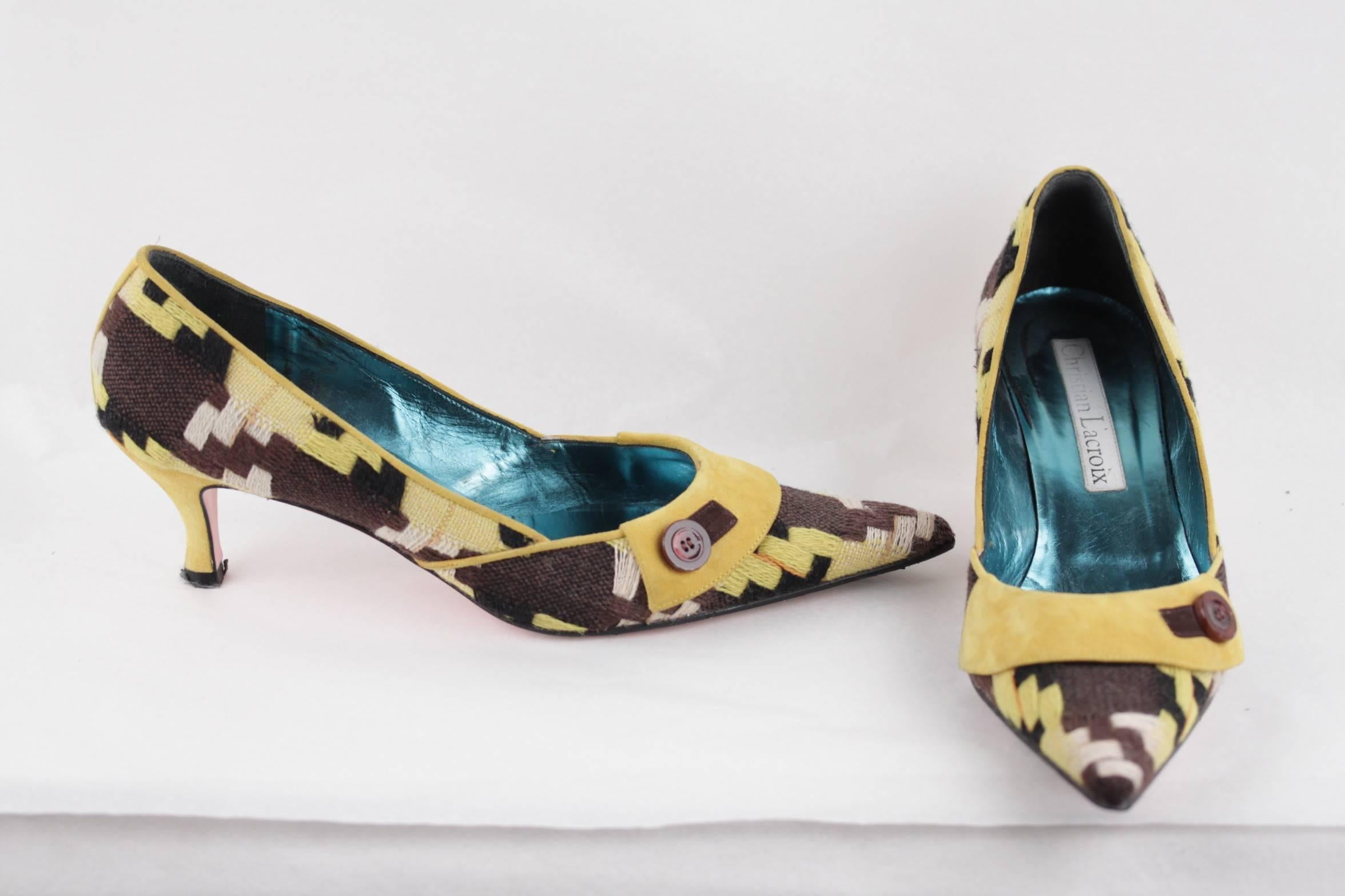 CHRISTIAN LACROIX Yellow & Brown CLASSIC PUMPS Heels SHOES Size 39 3