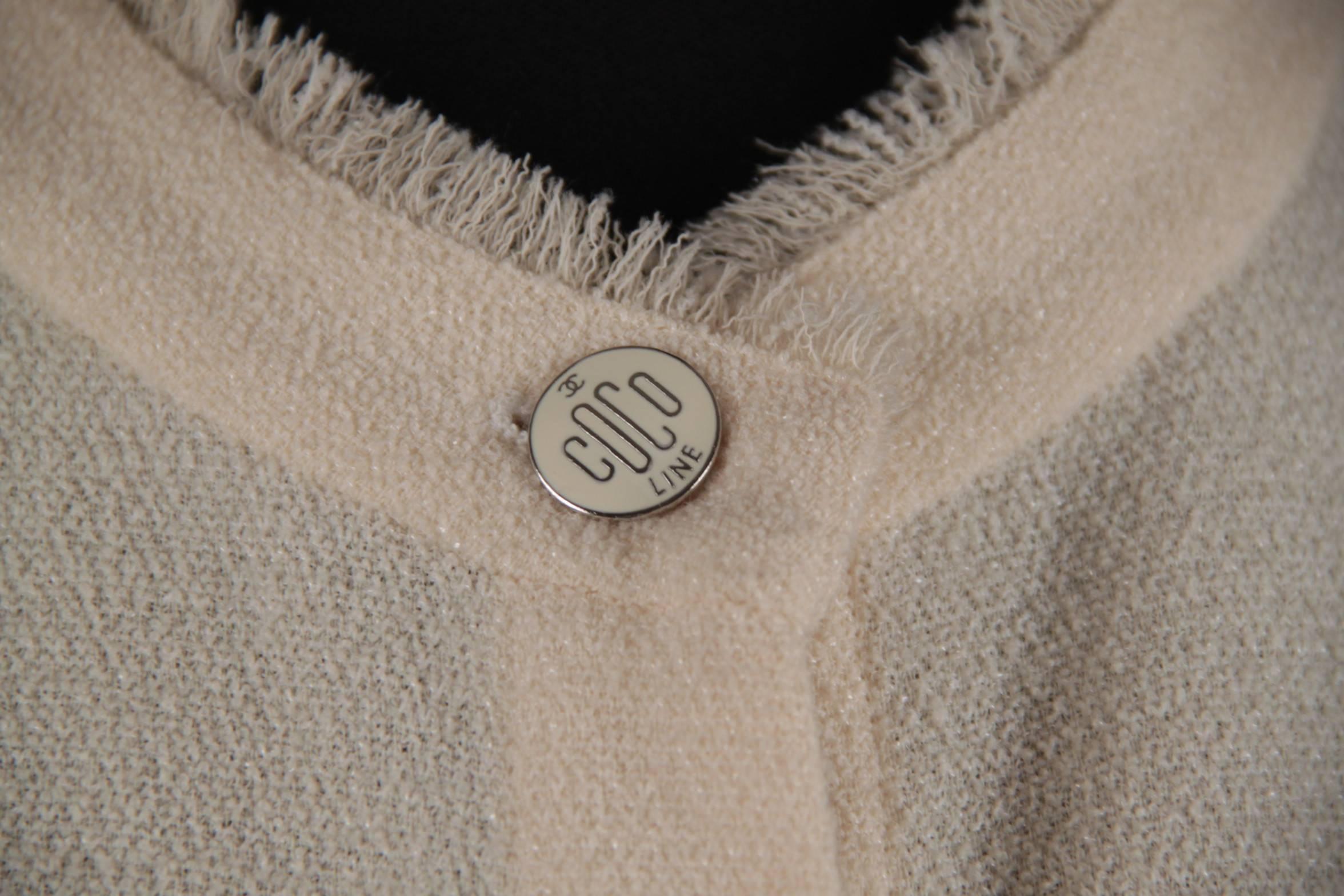 Brown CHANEL Beige Wool Blend COCO LINE JACKET Short Sleeve Size 36