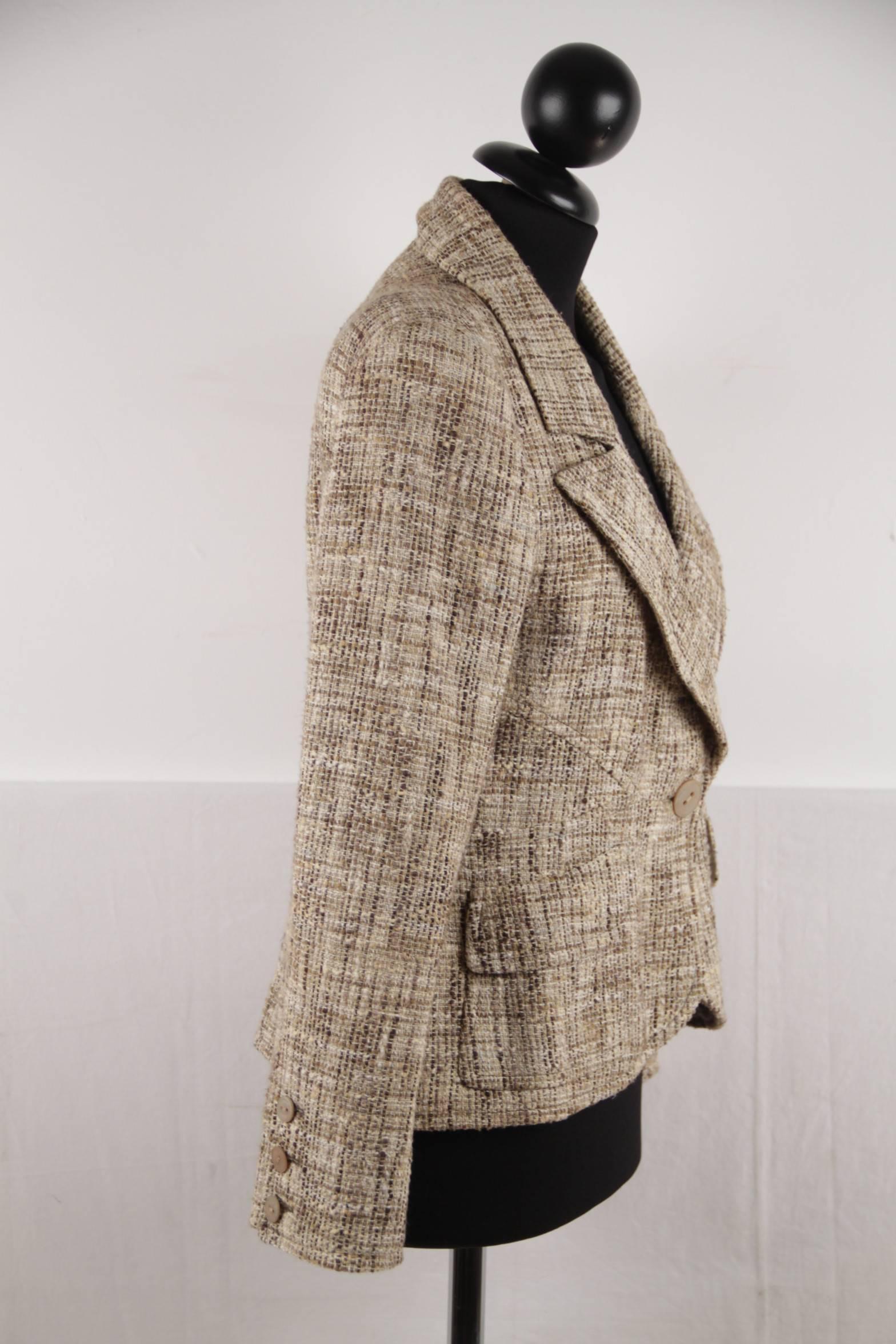 CHANEL Green Cotton Blend BLAZER Boucle JACKET Size 36 In Good Condition In Rome, Rome
