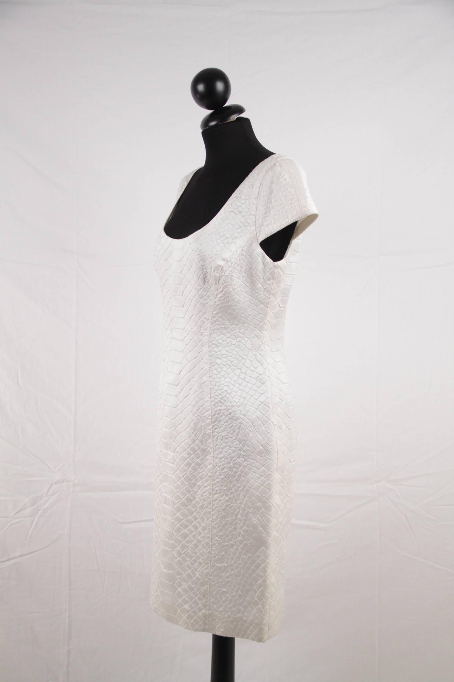 Women's VERSACE White Embossed Cotton & Silk SHEATH DRESS Cap Sleeves SIZE 42