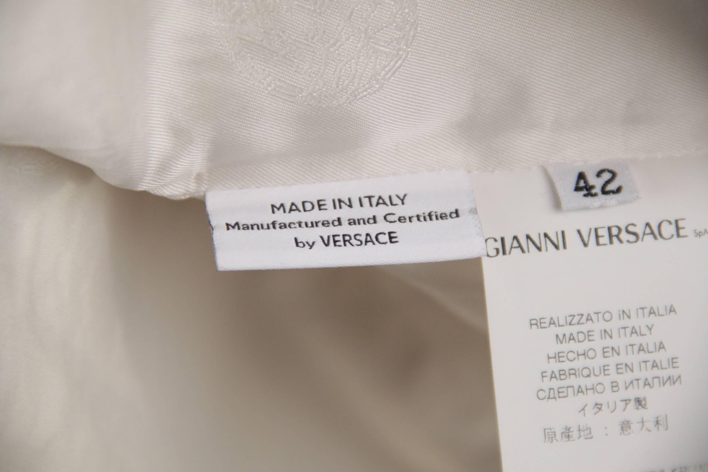VERSACE White Embossed Cotton & Silk SHEATH DRESS Cap Sleeves SIZE 42 3