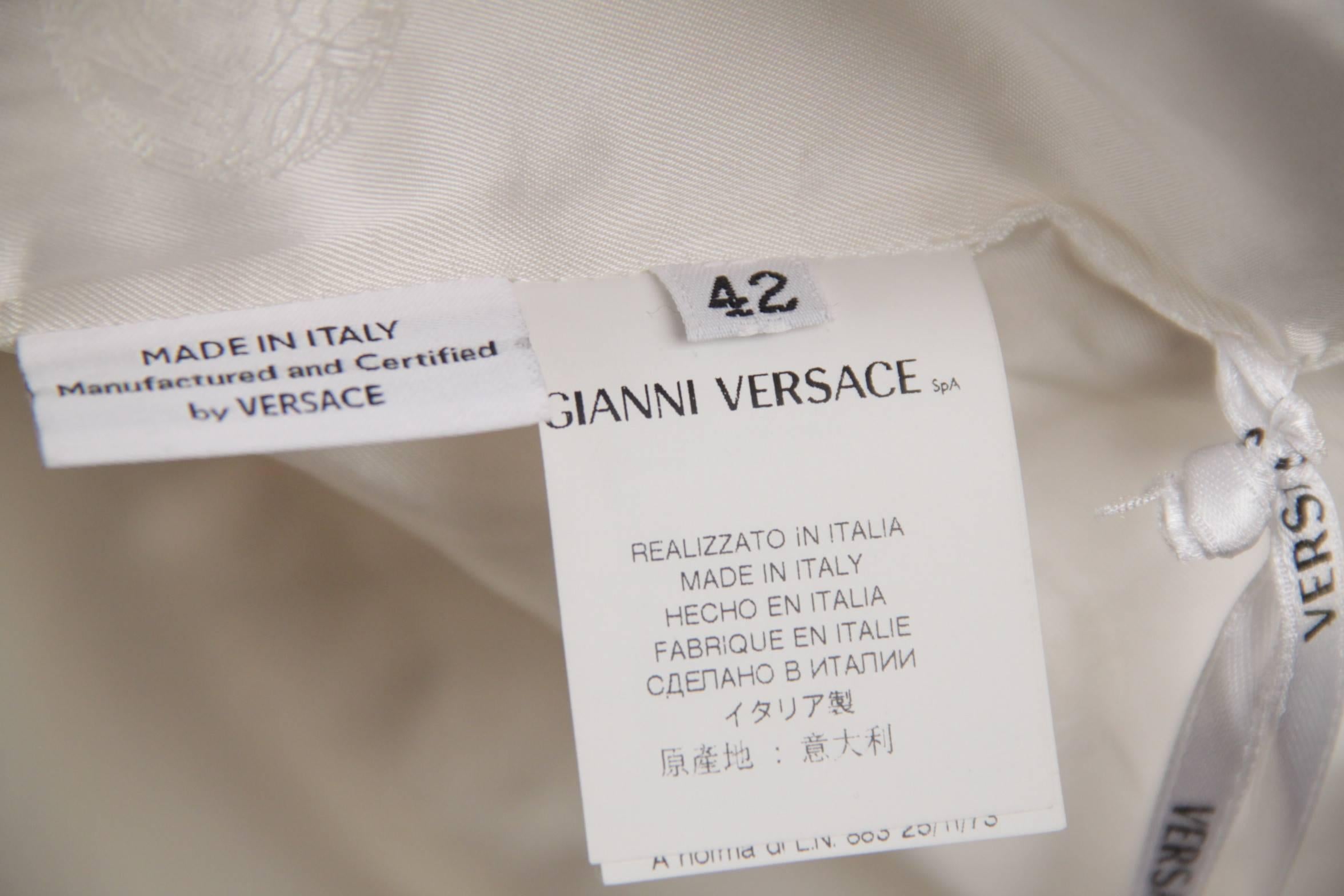 VERSACE White Embossed Cotton & Silk SHEATH DRESS Cap Sleeves SIZE 42 4