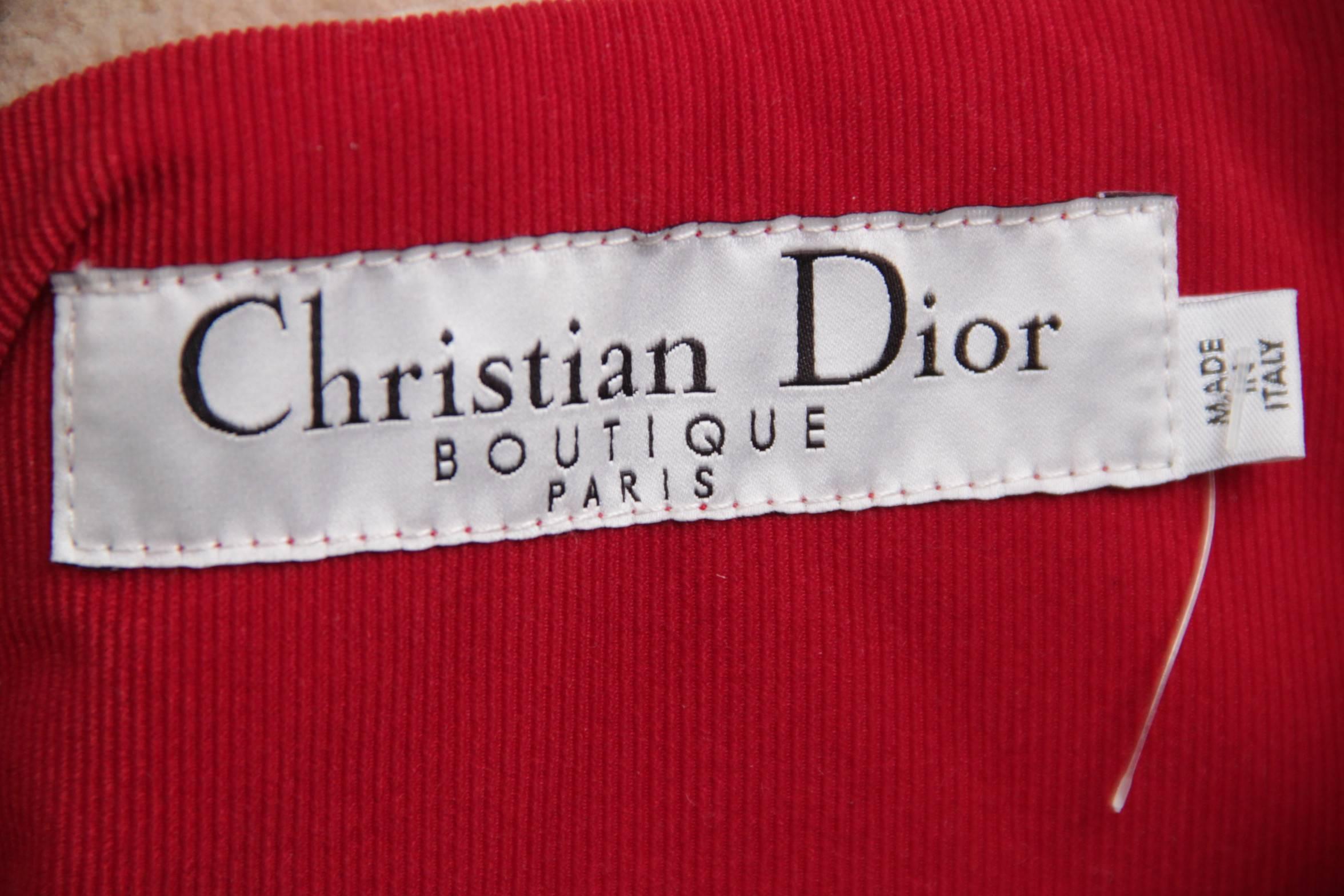 Women's CHRISTIAN DIOR Red SHORT PUFFER JACKET Hooded w/ Fur Trim SIZE MEDIUM