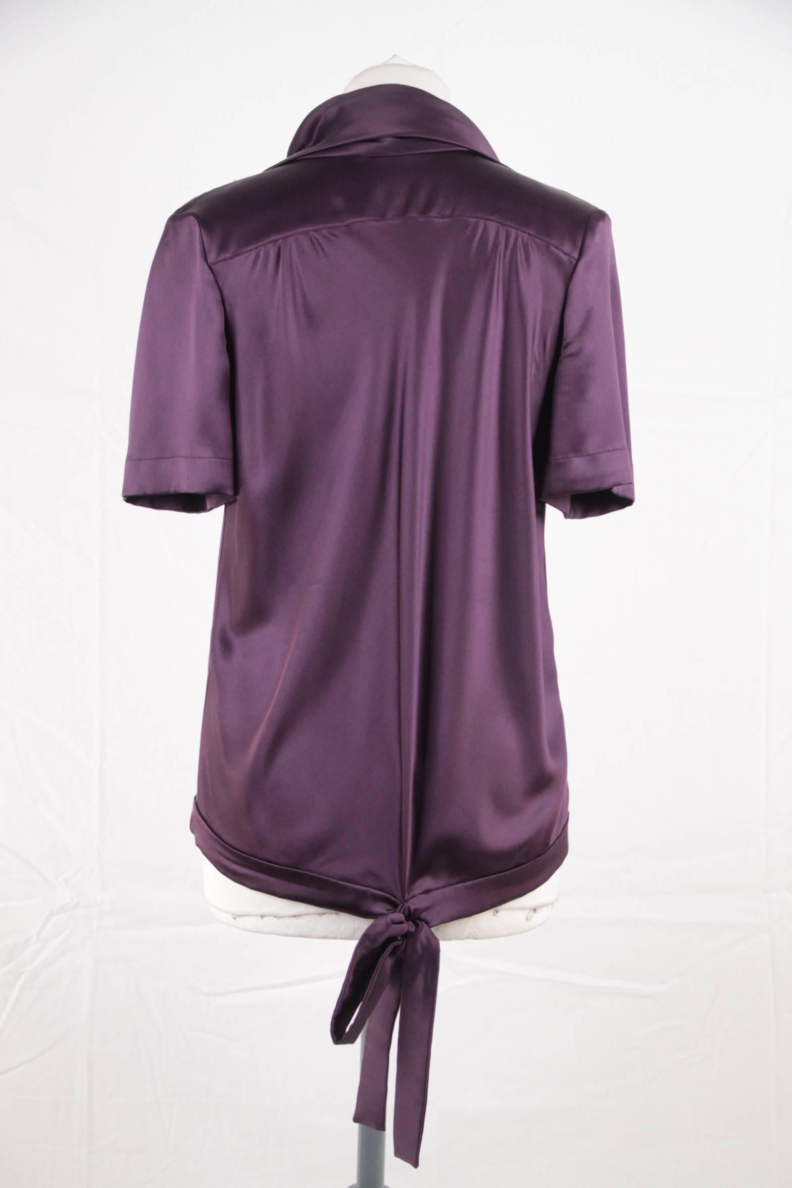 CHANEL Purple Silk SHORT SLEEVE BLOUSE Shirt SIZE 36 EM In Good Condition In Rome, Rome