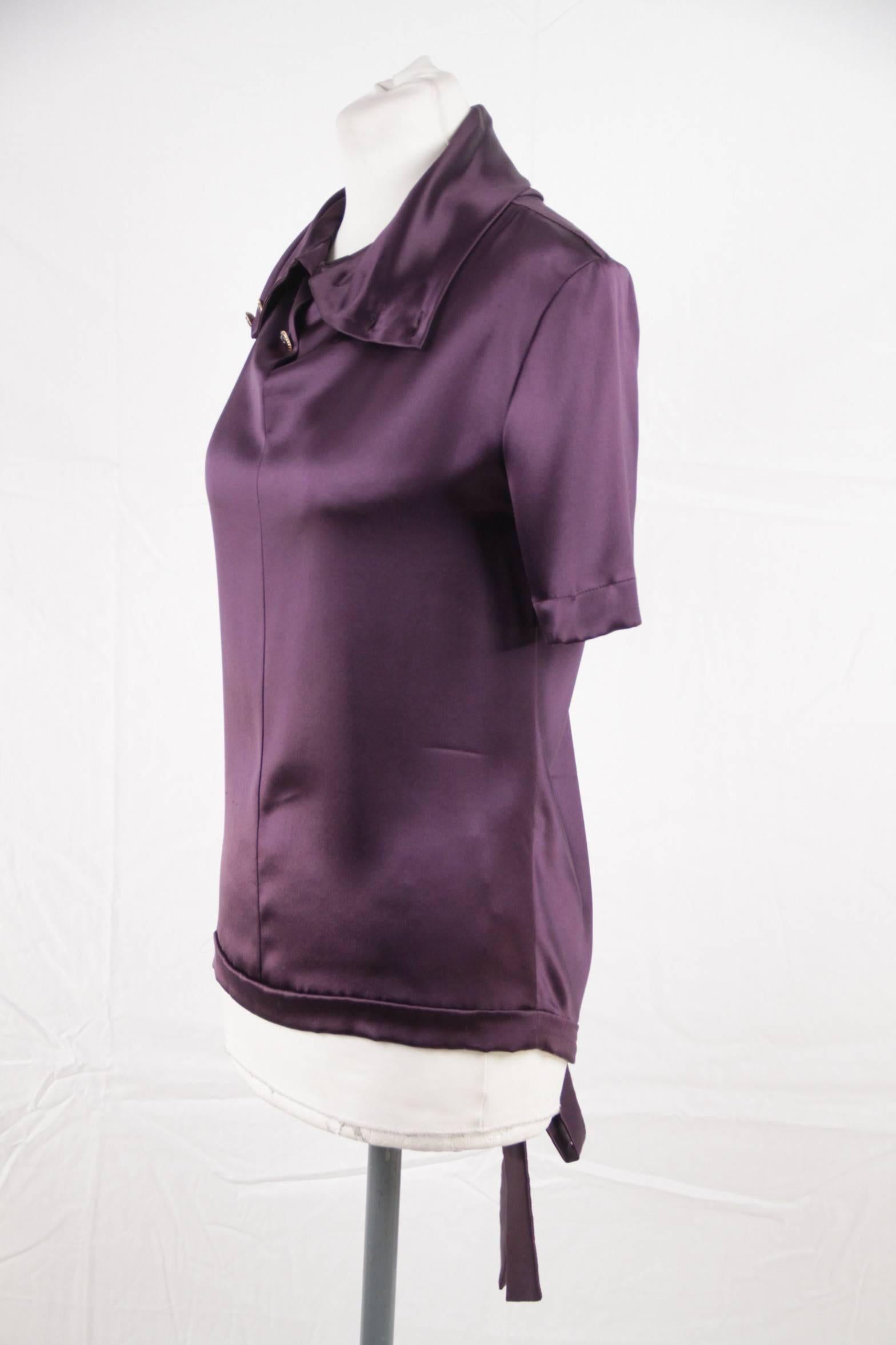 CHANEL Purple Silk SHORT SLEEVE BLOUSE Shirt SIZE 36 EM 1