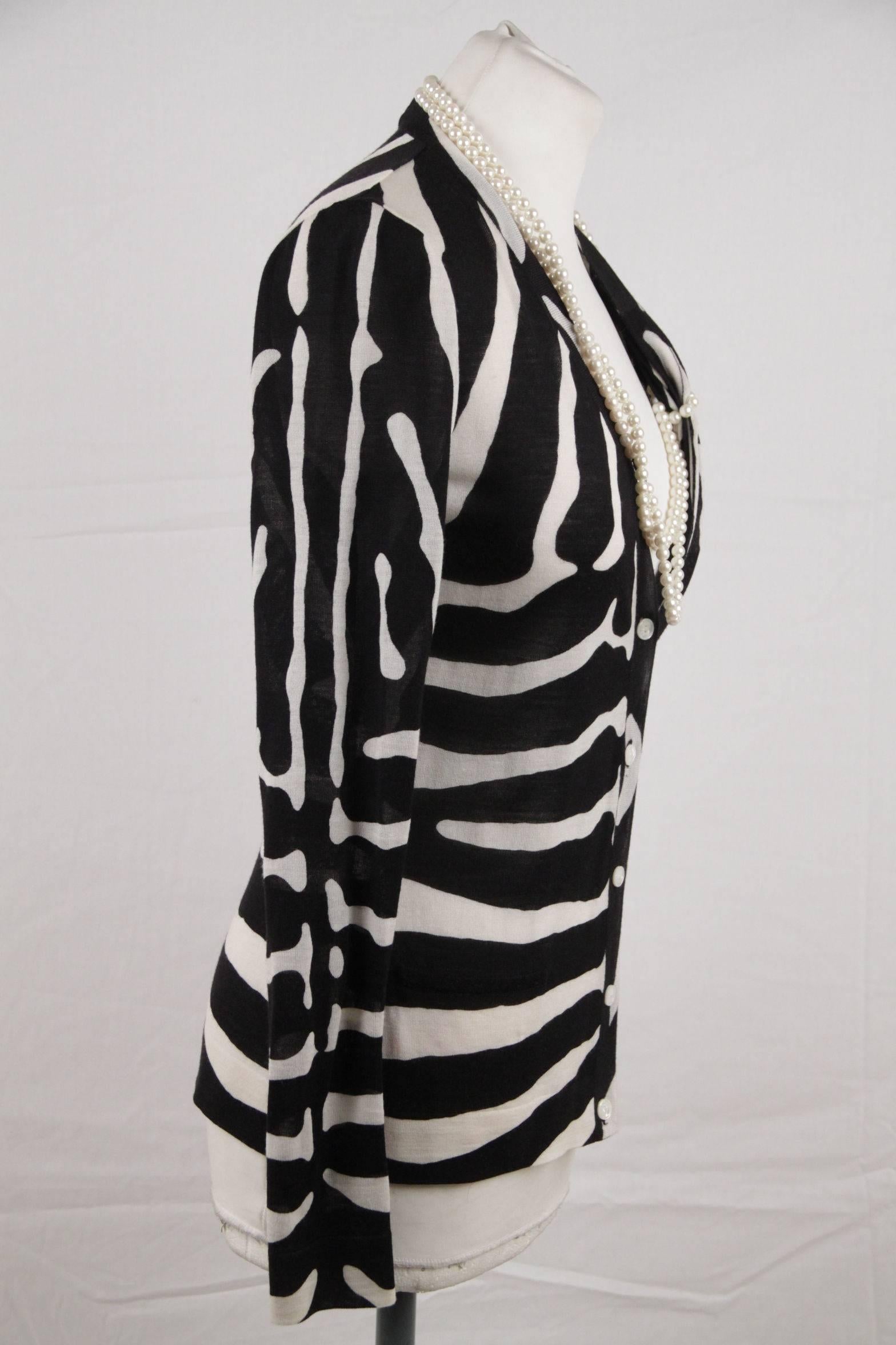 Christian Dior Wool and Silk Zebra Cardigan with Faux Pearl Necklace 1