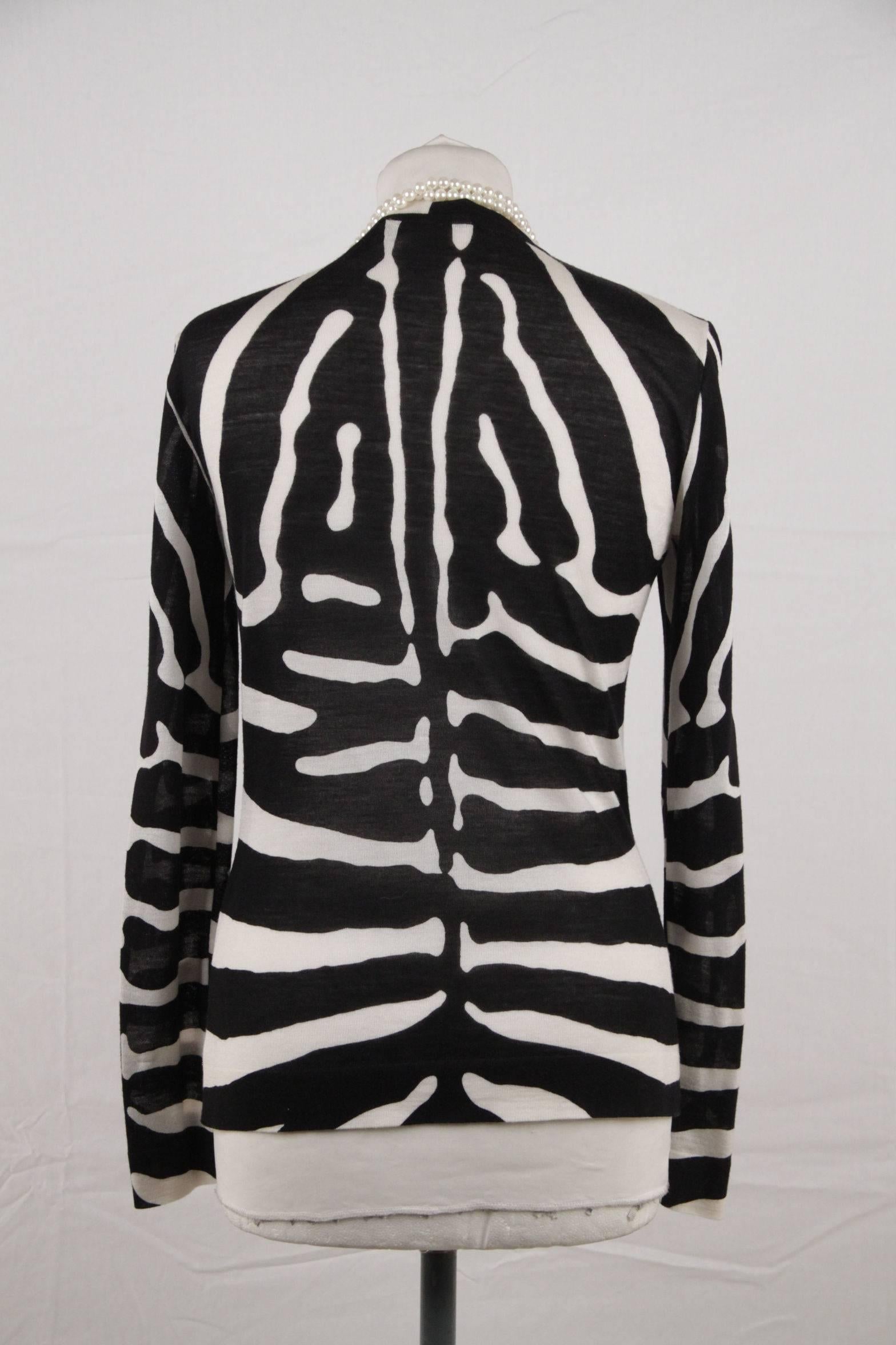 Christian Dior Wool and Silk Zebra Cardigan with Faux Pearl Necklace 2
