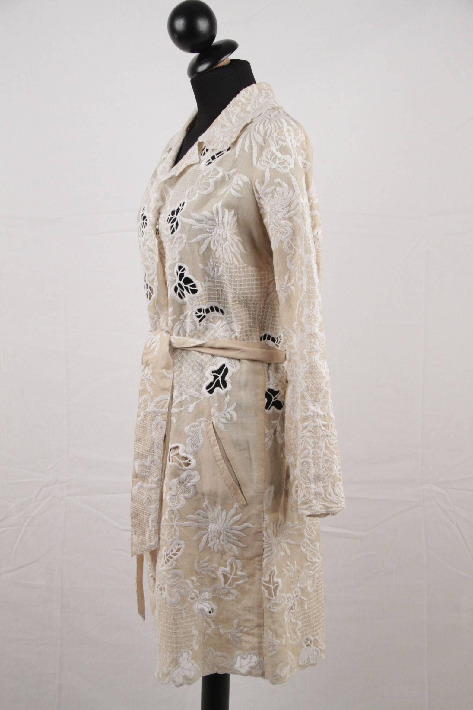 Women's SCERVINO STREET Beige & White EMBROIDERIE Floral TRENCH COAT Size 44