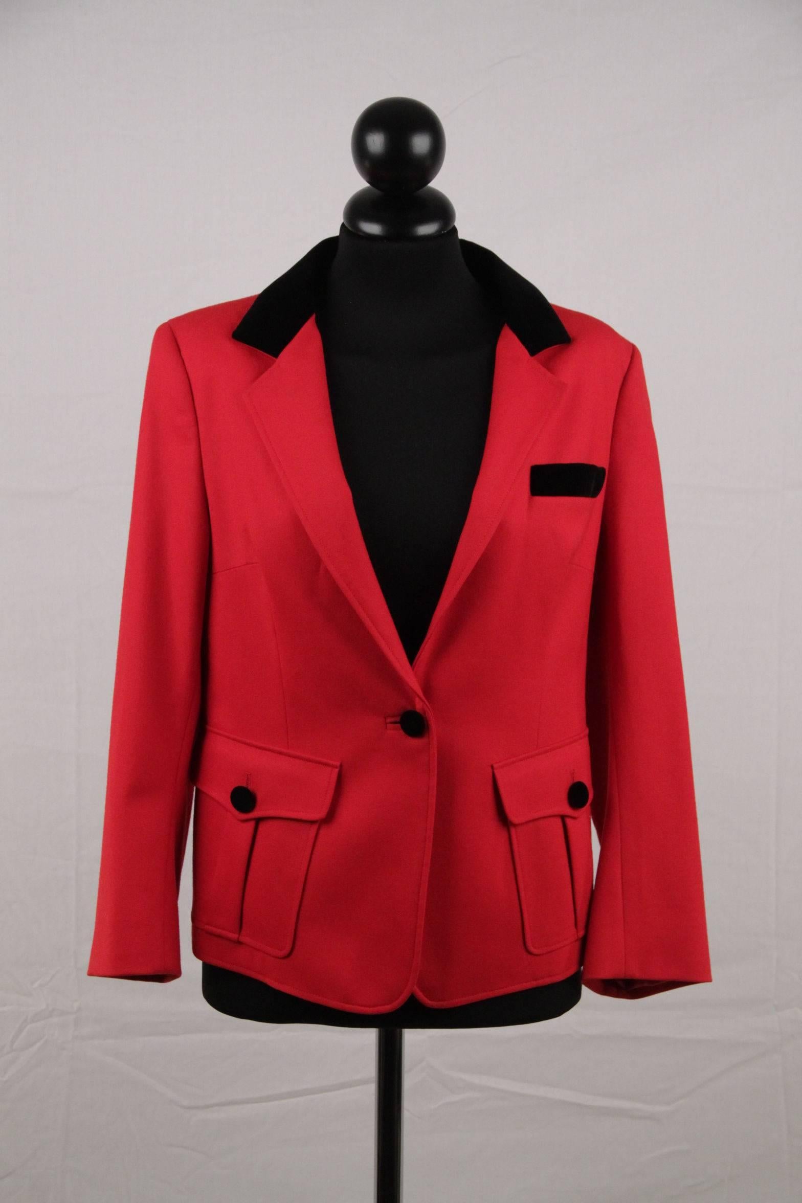 Women's BALENCIAGA Red Wool BLAZER Jacket EQUESTRIAN Style SIZE 38