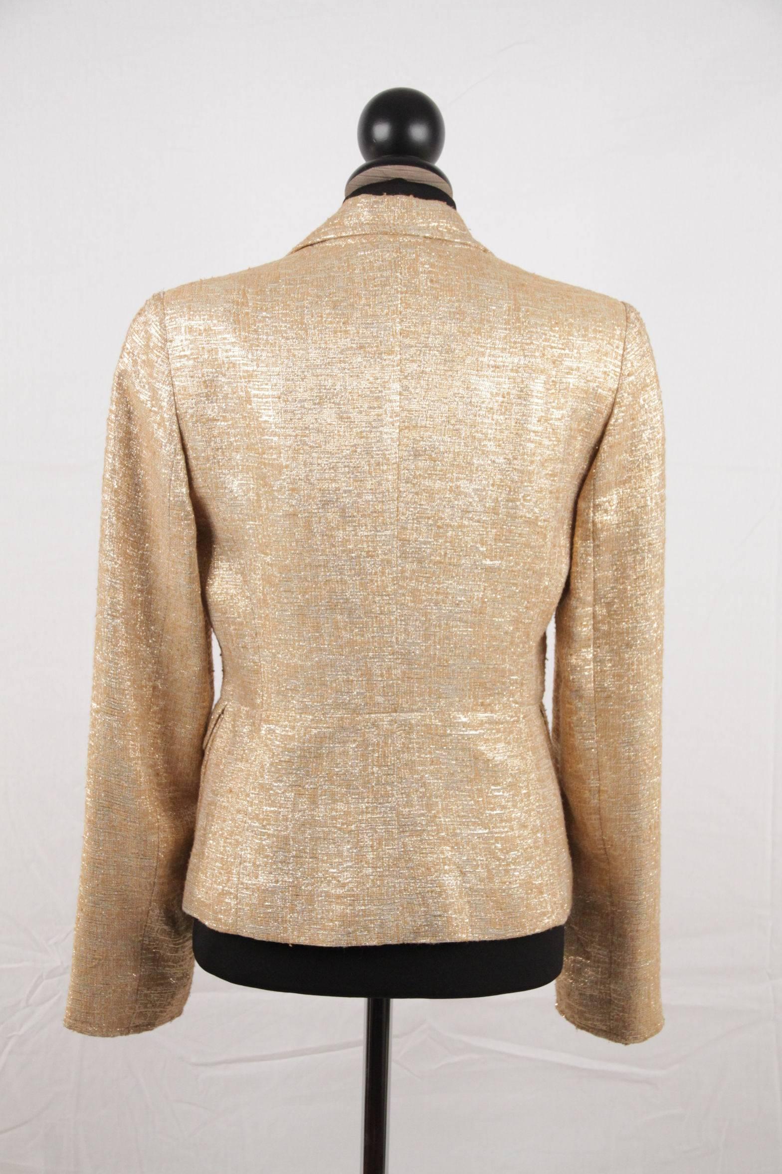 Women's DOLCE & GABBANA Gold Tone METALLIC Woven Fabric BLAZER Jacket SIZE 42