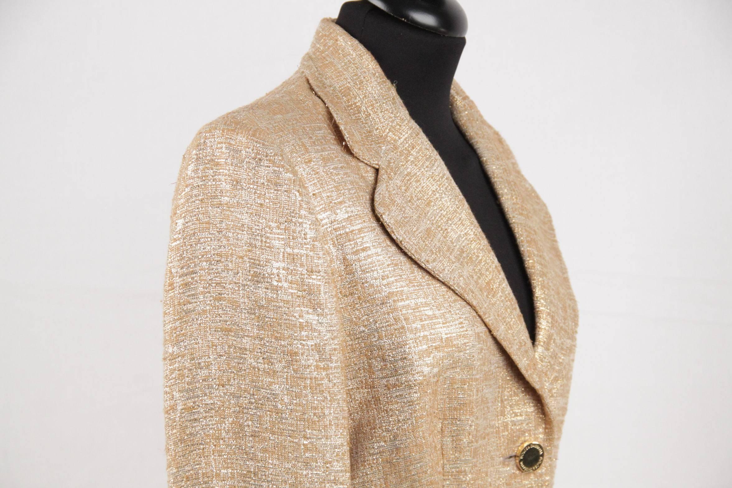 DOLCE & GABBANA Gold Tone METALLIC Woven Fabric BLAZER Jacket SIZE 42 1