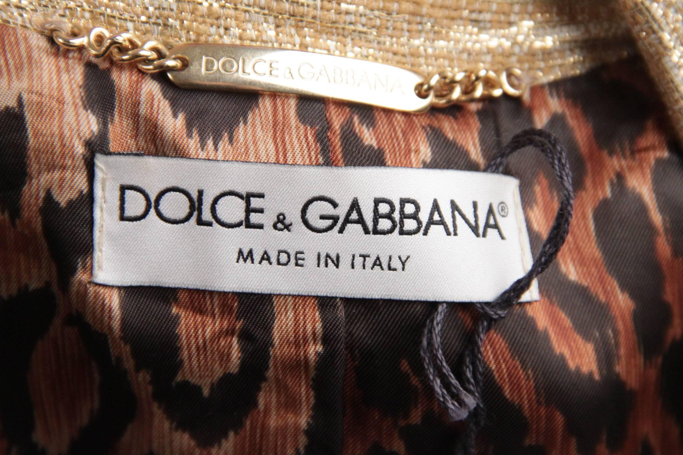 DOLCE & GABBANA Gold Tone METALLIC Woven Fabric BLAZER Jacket SIZE 42 4