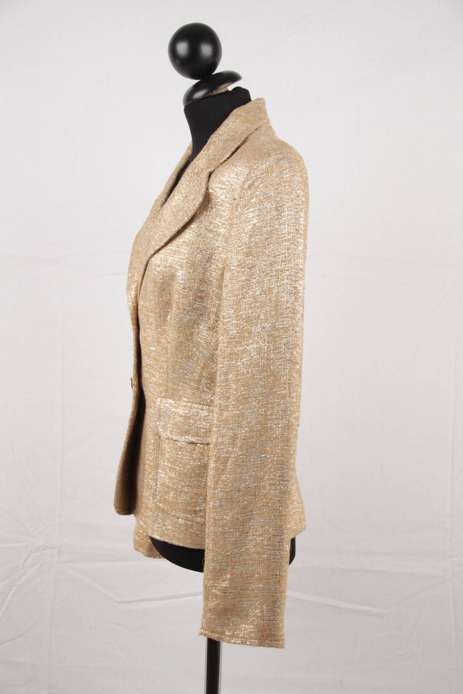 DOLCE & GABBANA Gold Tone METALLIC Woven Fabric BLAZER Jacket SIZE 42 3
