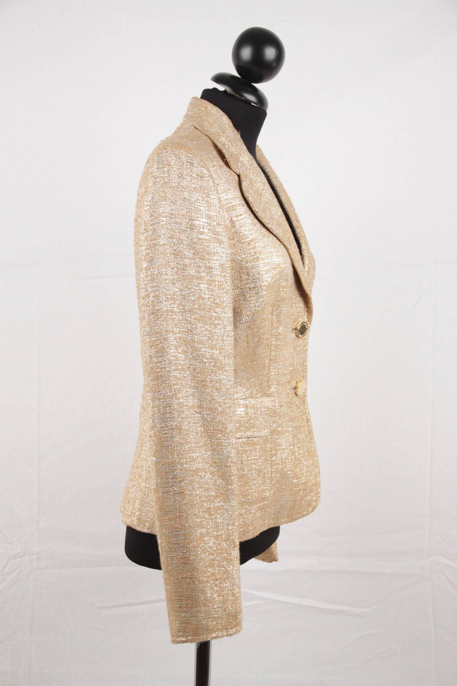 DOLCE & GABBANA Gold Tone METALLIC Woven Fabric BLAZER Jacket SIZE 42 2