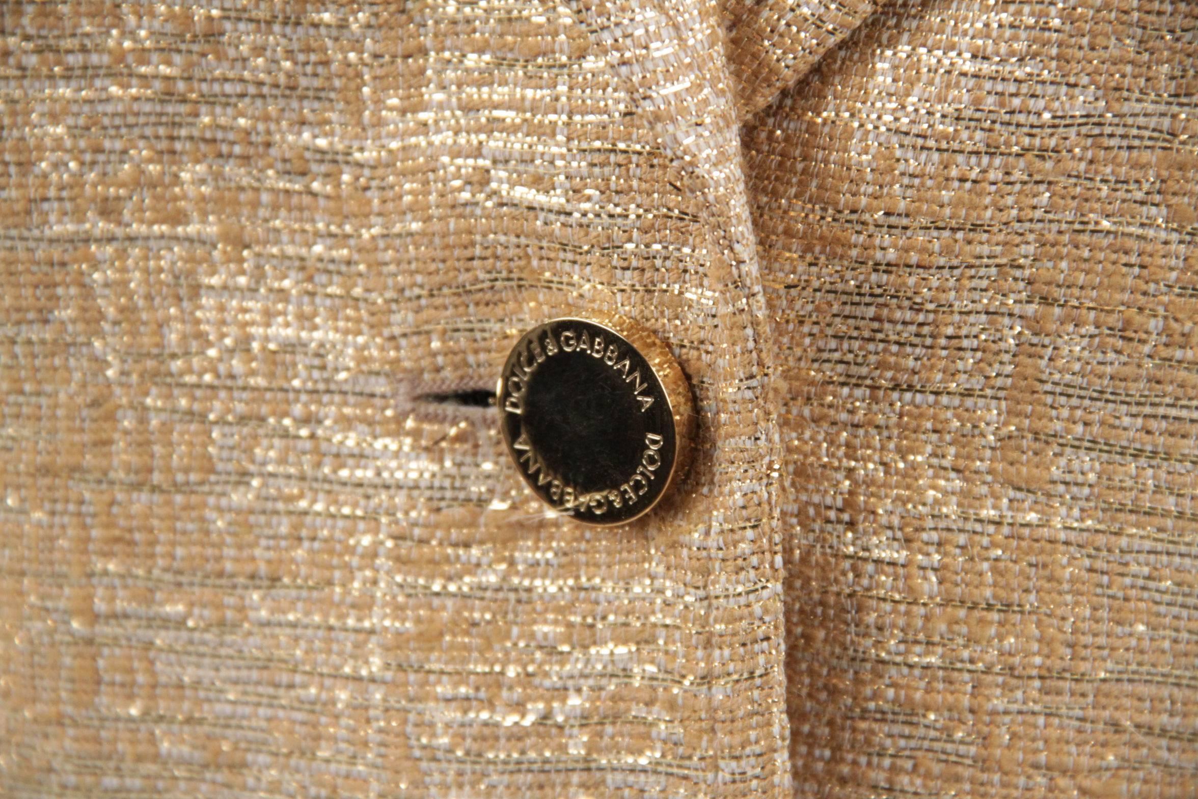 DOLCE & GABBANA Gold Tone METALLIC Woven Fabric BLAZER Jacket SIZE 42 In Good Condition In Rome, Rome