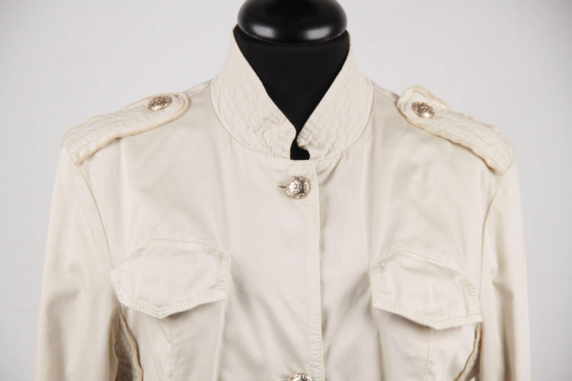 ERMANNO DAELLI Beige Cotton EPAULETTE JACKET Size 42 In Good Condition In Rome, Rome