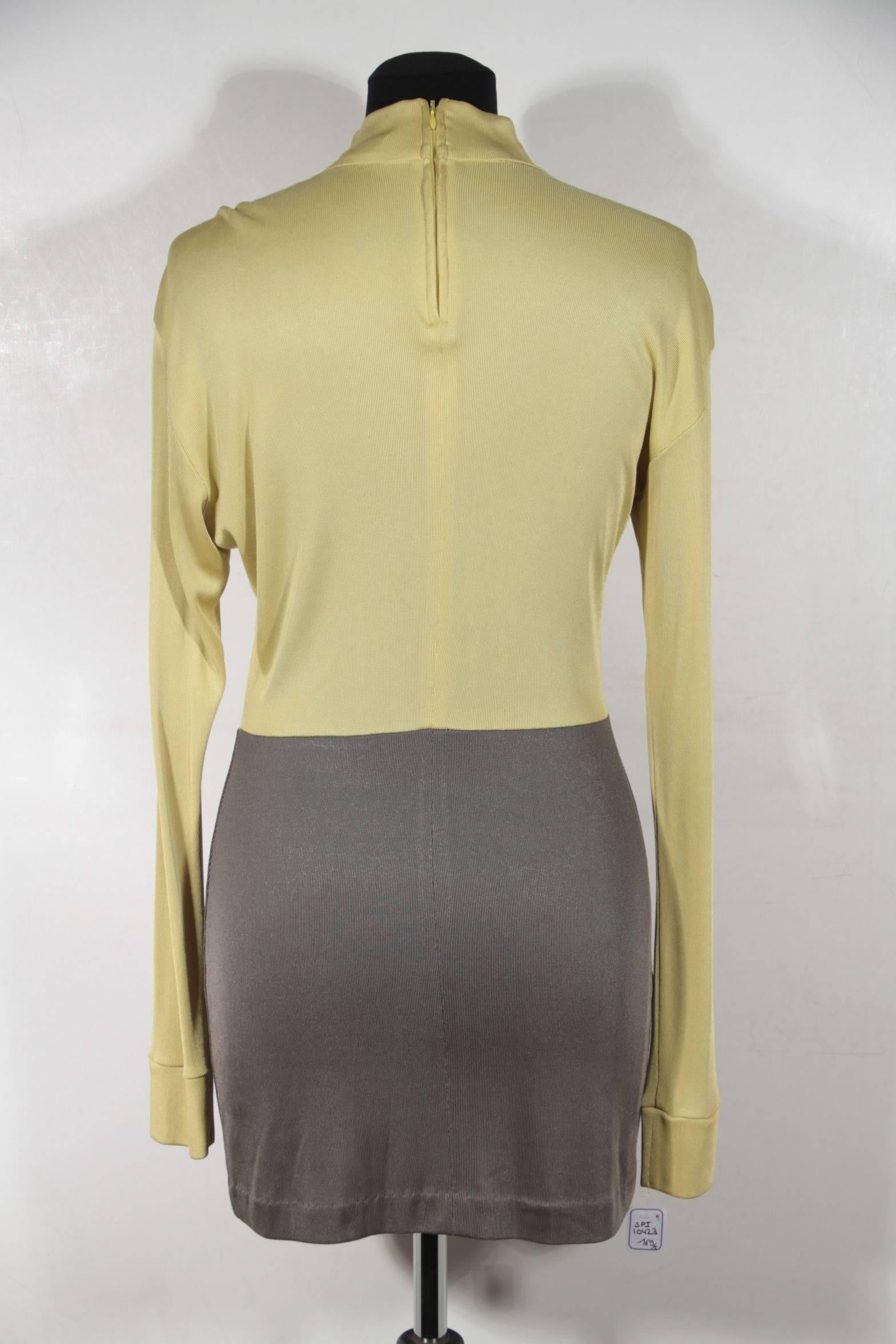 Brown ISSEY MIYAKE Vintage 80s Green & Gray TURTLE NECK TUNIC Long Sleeve Top BLOUSE