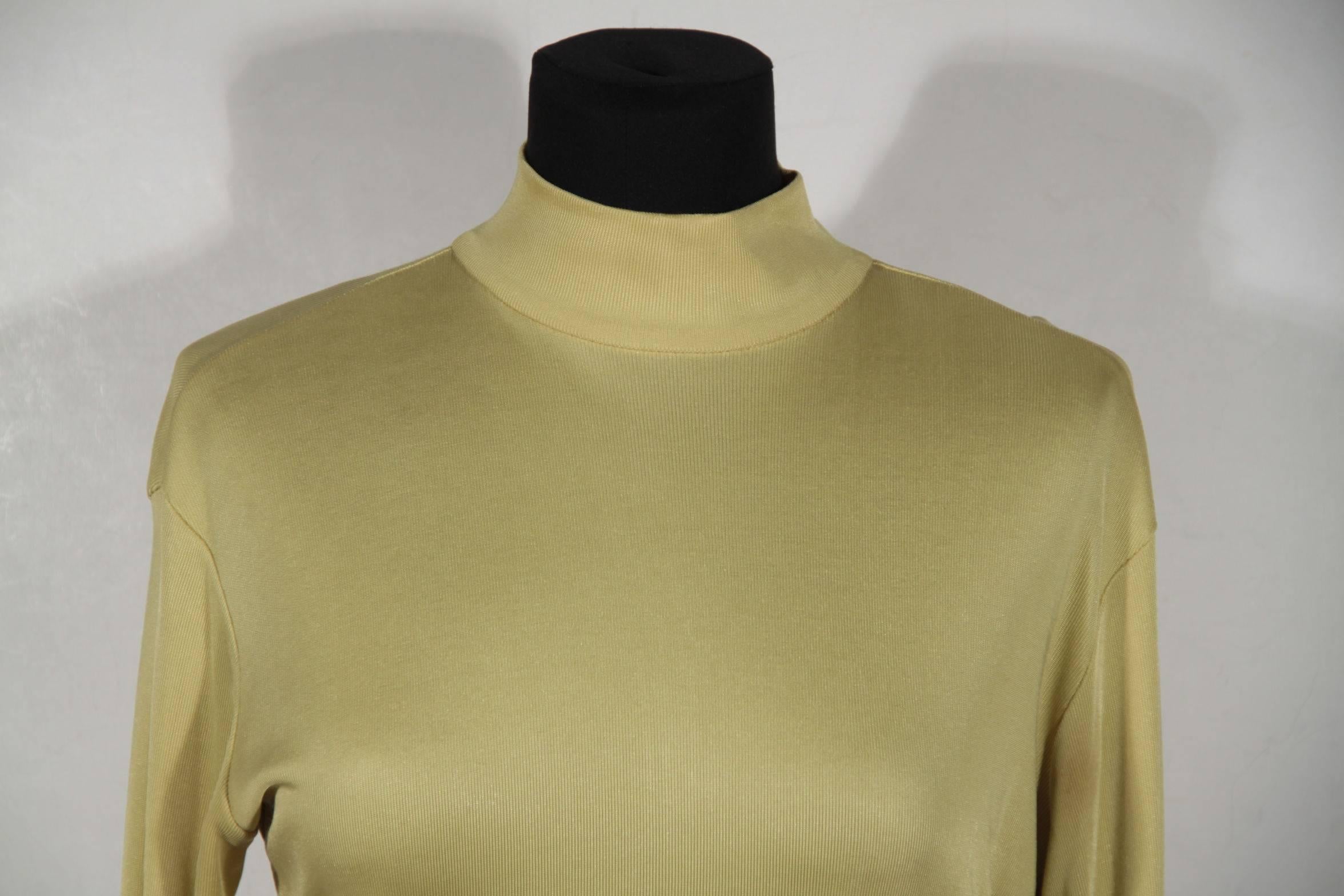 ISSEY MIYAKE Vintage 80s Green & Gray TURTLE NECK TUNIC Long Sleeve Top BLOUSE In Good Condition In Rome, Rome