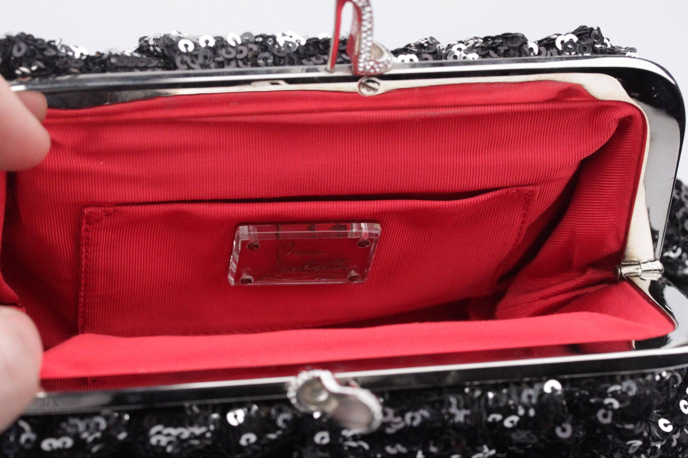 CHRISTIAN LOUBOUTIN Silver Sequined MINI LOUBI LULA Bag CLUTCH Handbag 4