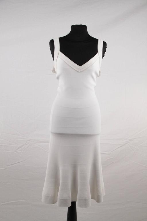 AZZEDINE ALAIA White STRETCH Fit and Flare MIDI DRESS Sleeveless V NECK ...