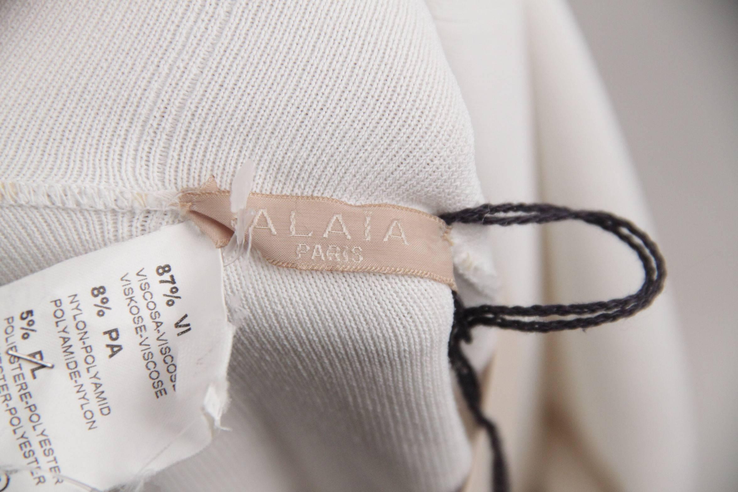 Women's AZZEDINE ALAIA White STRETCH Fit & Flare MIDI DRESS Sleeveless V NECK