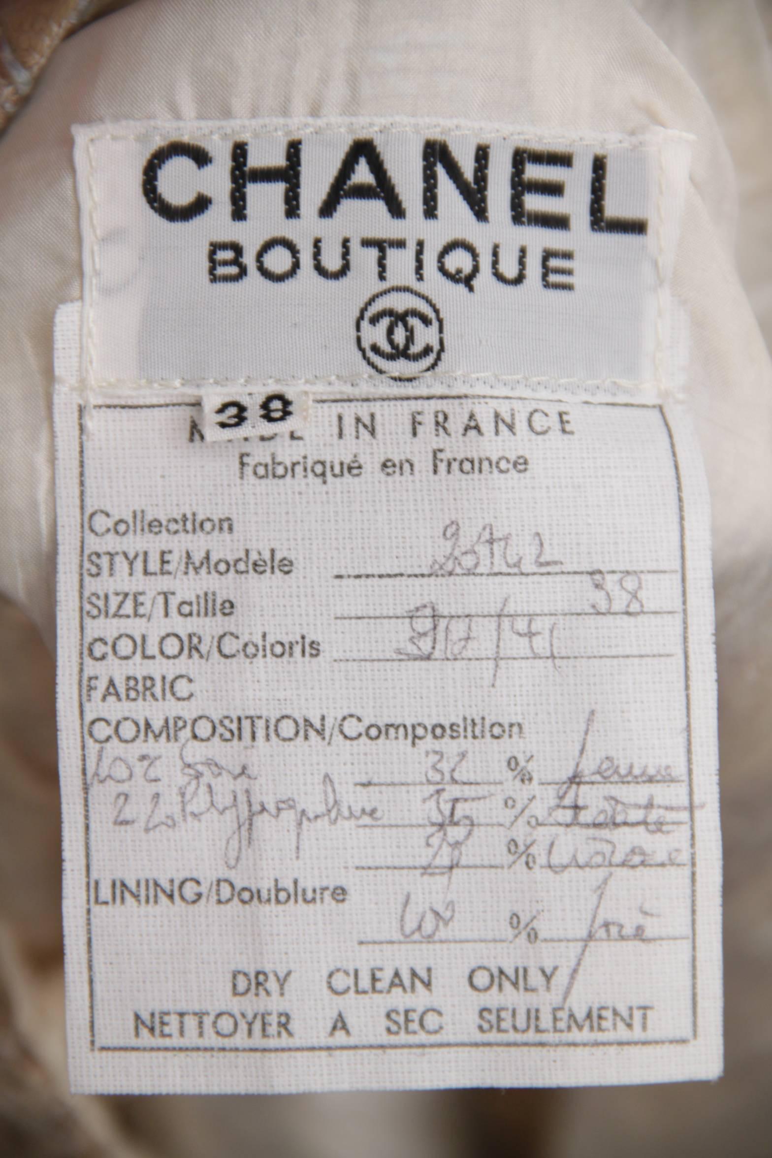 CHANEL BOUTIQUE Vintage Beige Cream Wool Blend PENCIL SKIRT Sz 38 FR AS 1