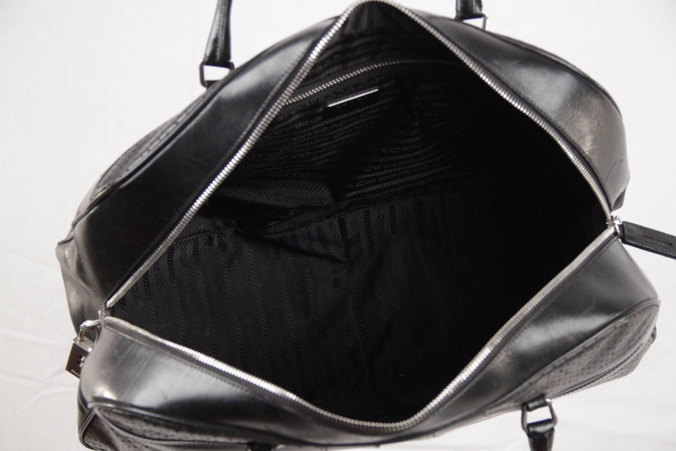 PRADA Black Leather BOWLING BAG Satchel BOWLER GM Purse HANDBAG 2