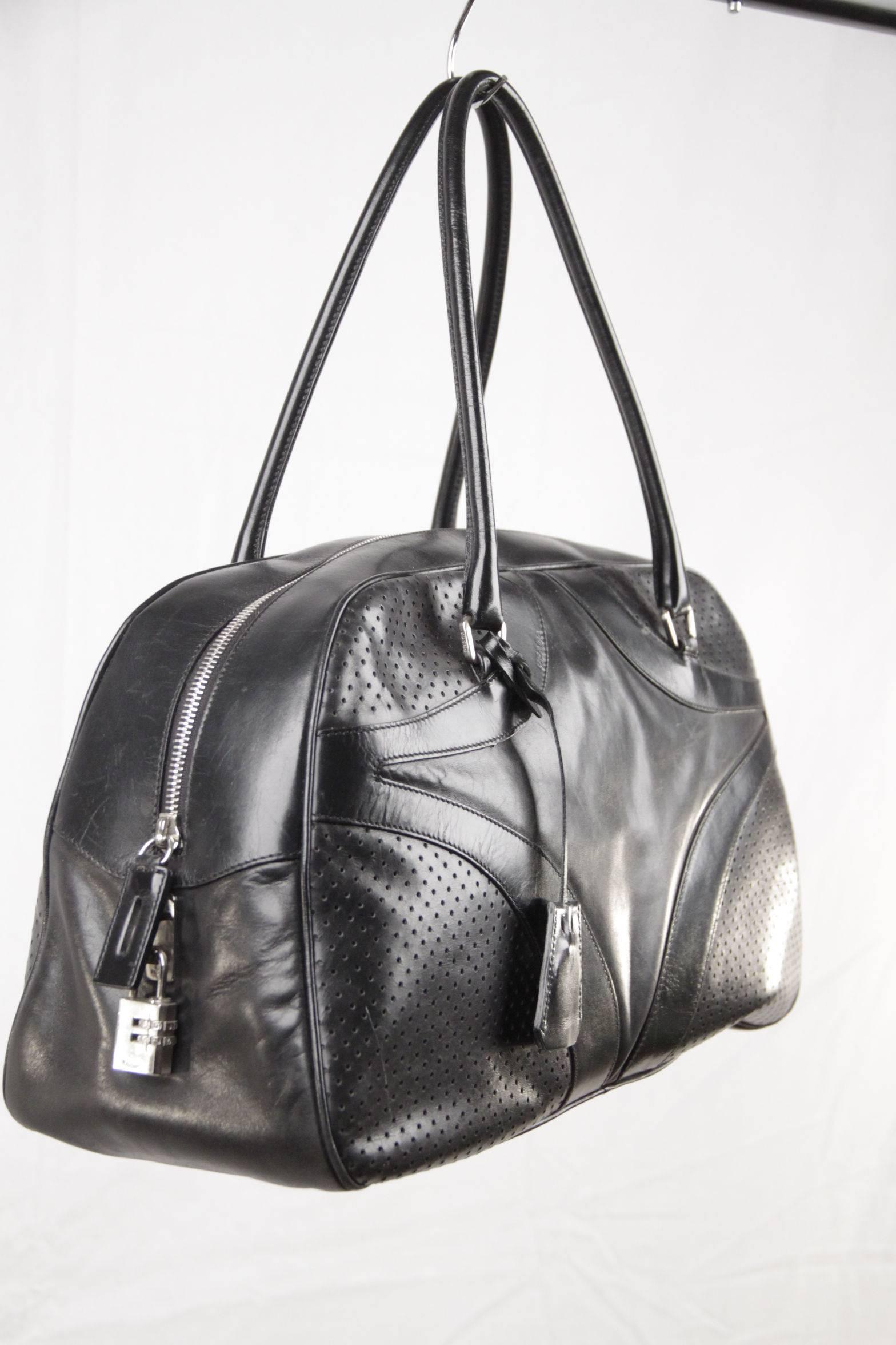 PRADA Black Leather BOWLING BAG Satchel BOWLER GM Purse HANDBAG In Good Condition In Rome, Rome