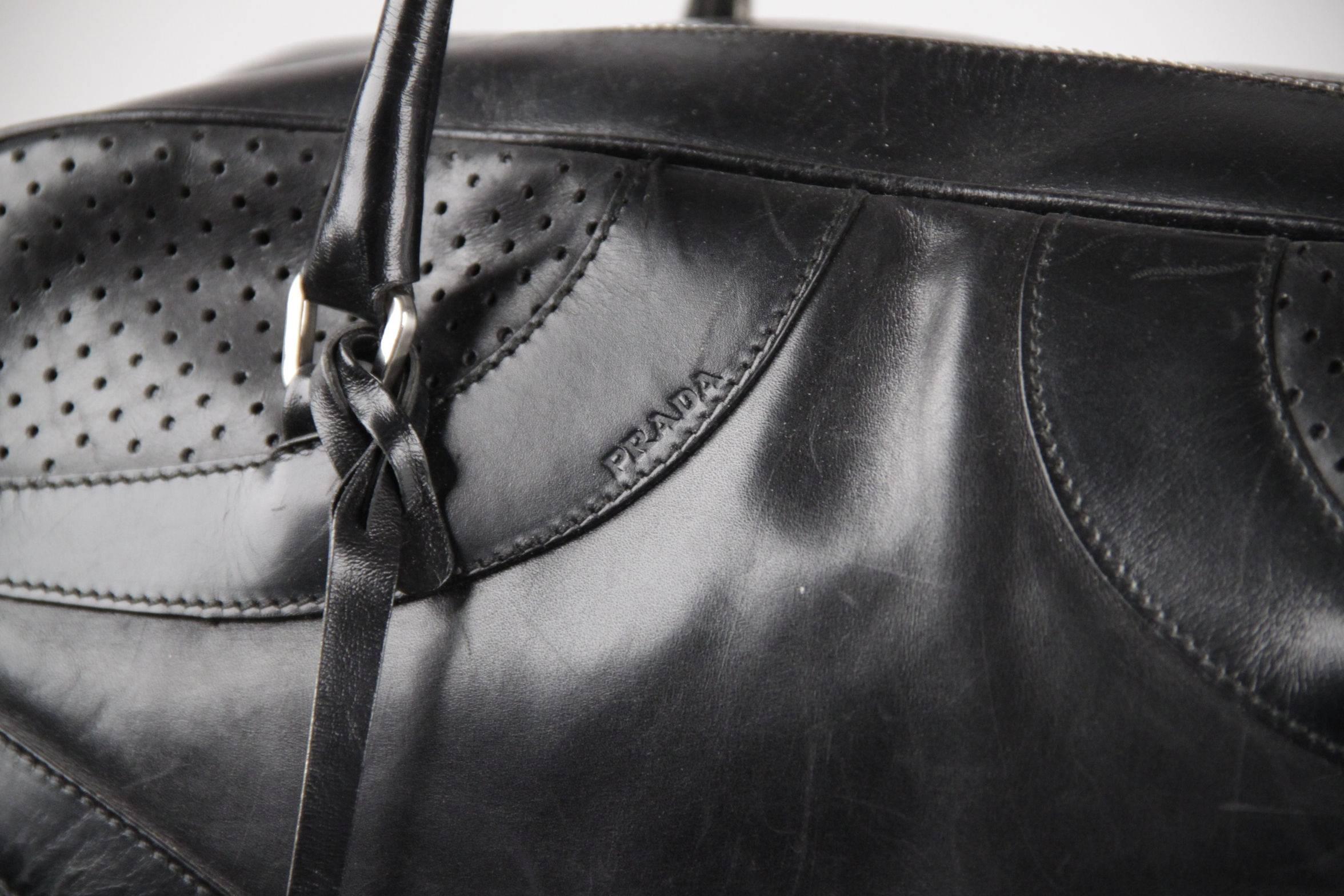 PRADA Black Leather BOWLING BAG Satchel BOWLER GM Purse HANDBAG 1