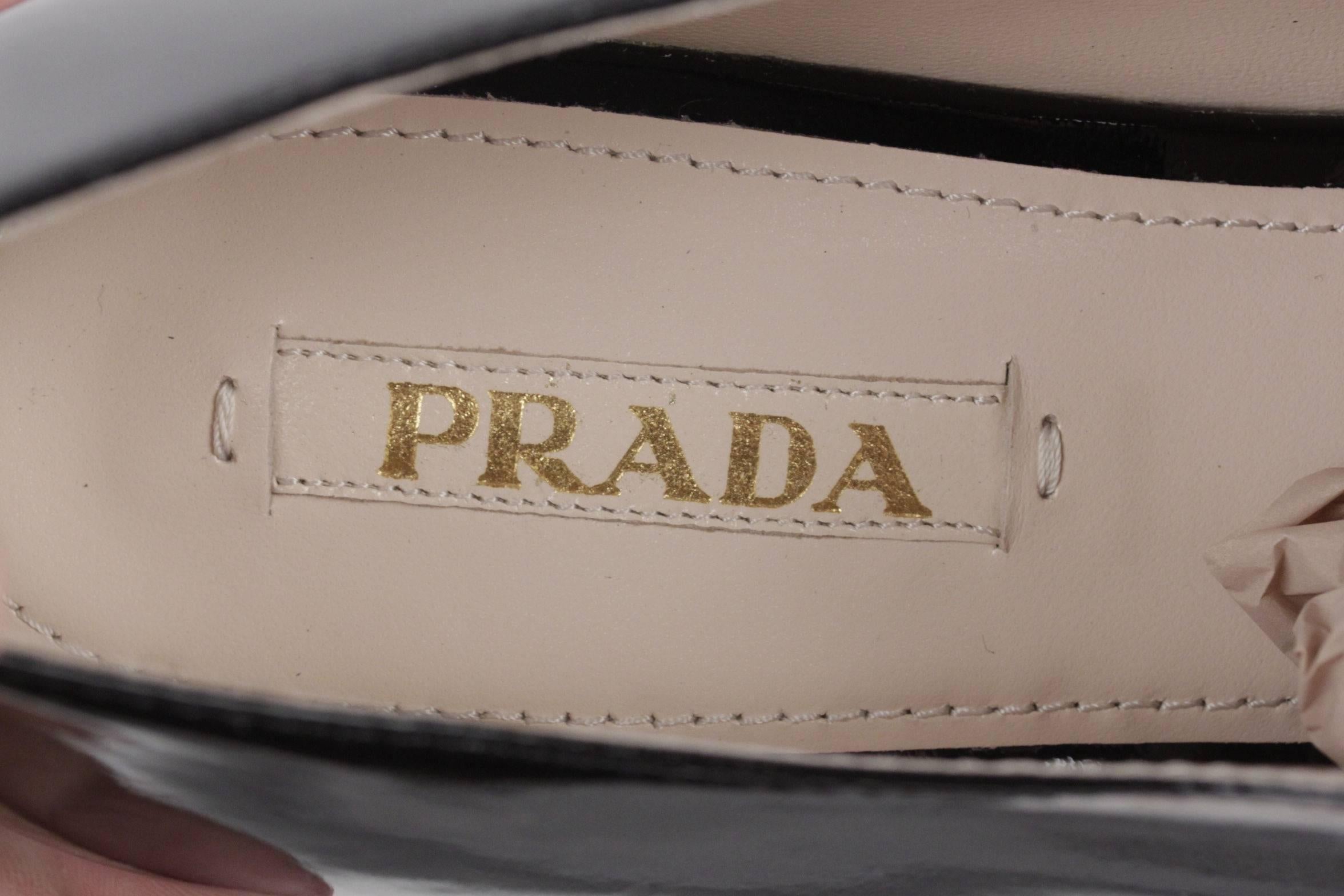 PRADA Black Patent Leather OXFORDS SHOES Lace Up 40 1/2 3
