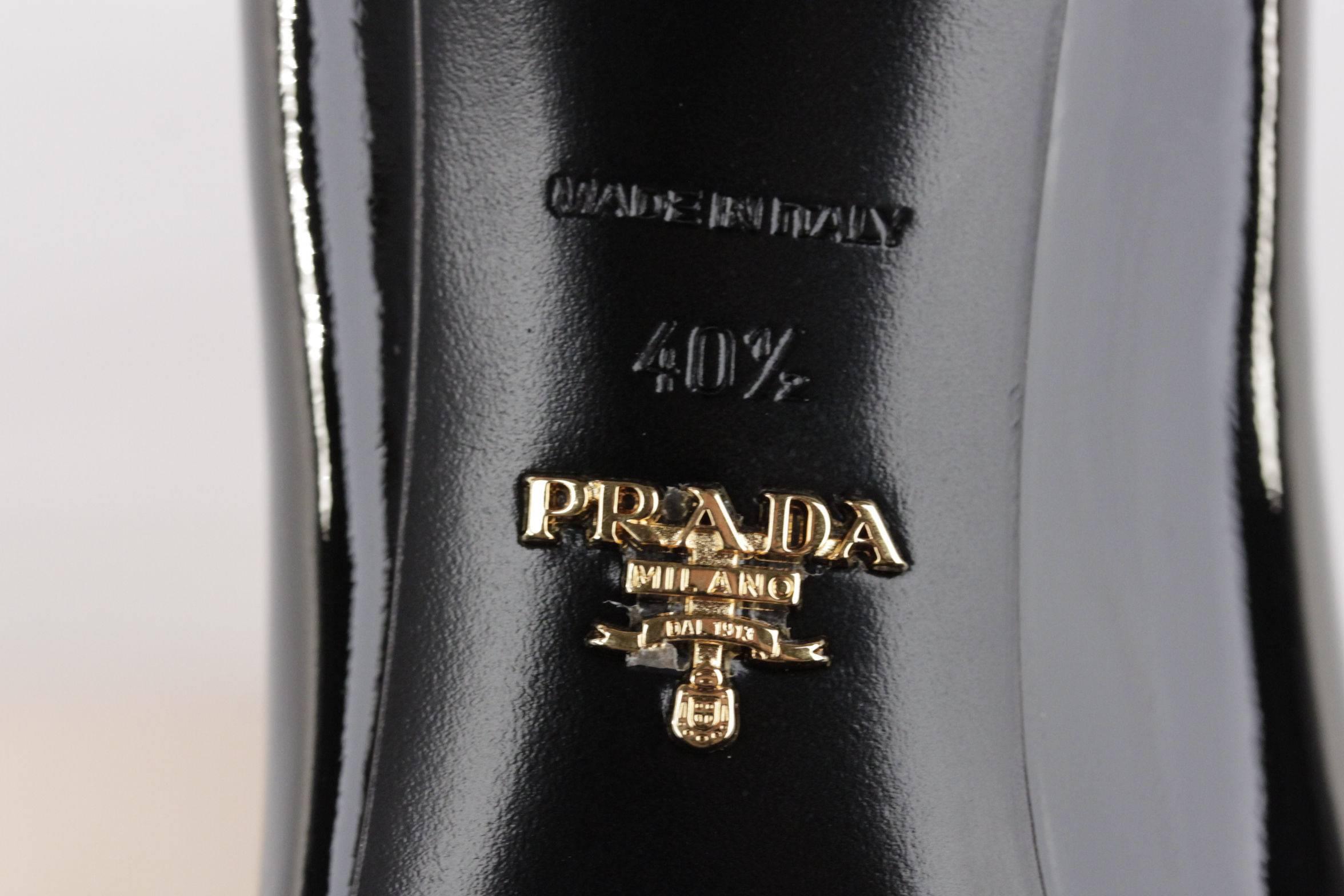PRADA Black Patent Leather OXFORDS SHOES Lace Up 40 1/2 1