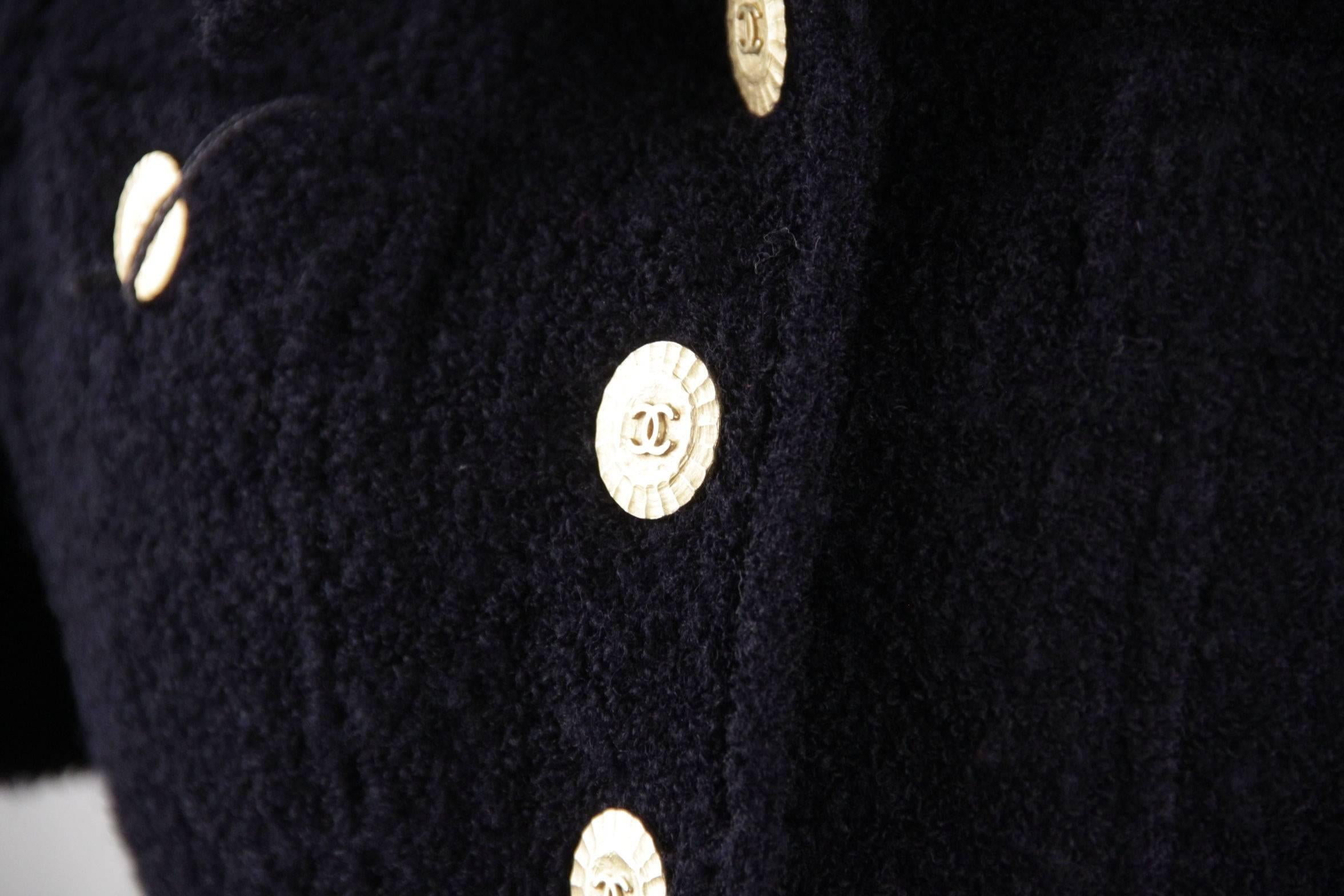Women's CHANEL Vintage 1993 Blue Wool Blend CROPPED JACKET & TOP w/ CHAIN Straps SIZE 38
