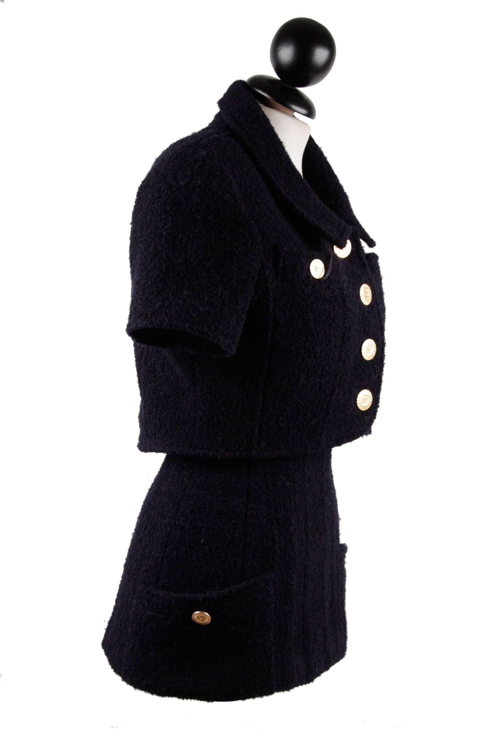 CHANEL Vintage 1993 GIACCA E TOP IN LANA blu con cinghie a catena TAGLIA 38 In condizioni buone a Rome, Rome