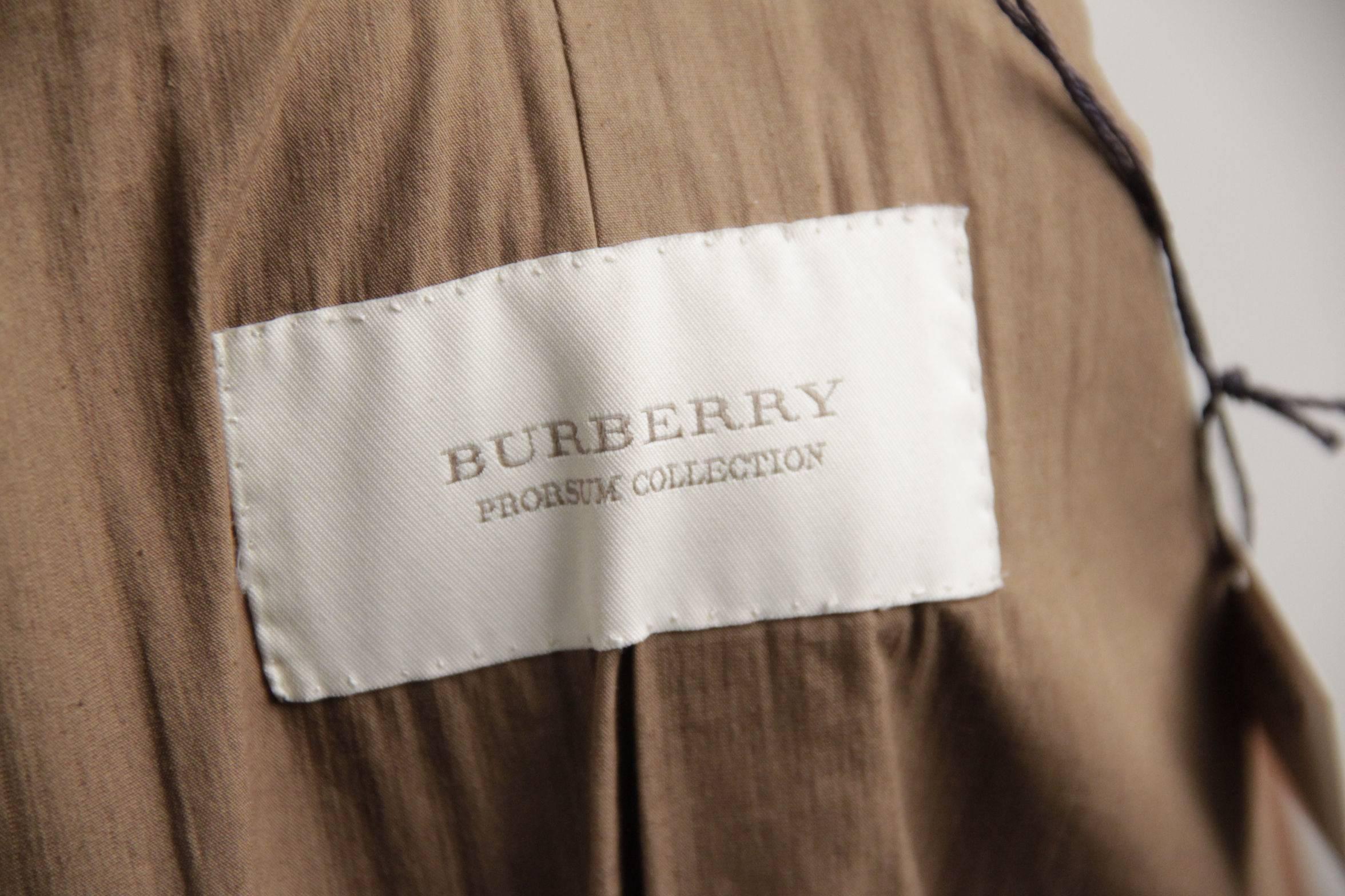 BURBERRY PRORSUM Tan Leather TRENCH COAT Double Breasted w/ BELT Size 44 2