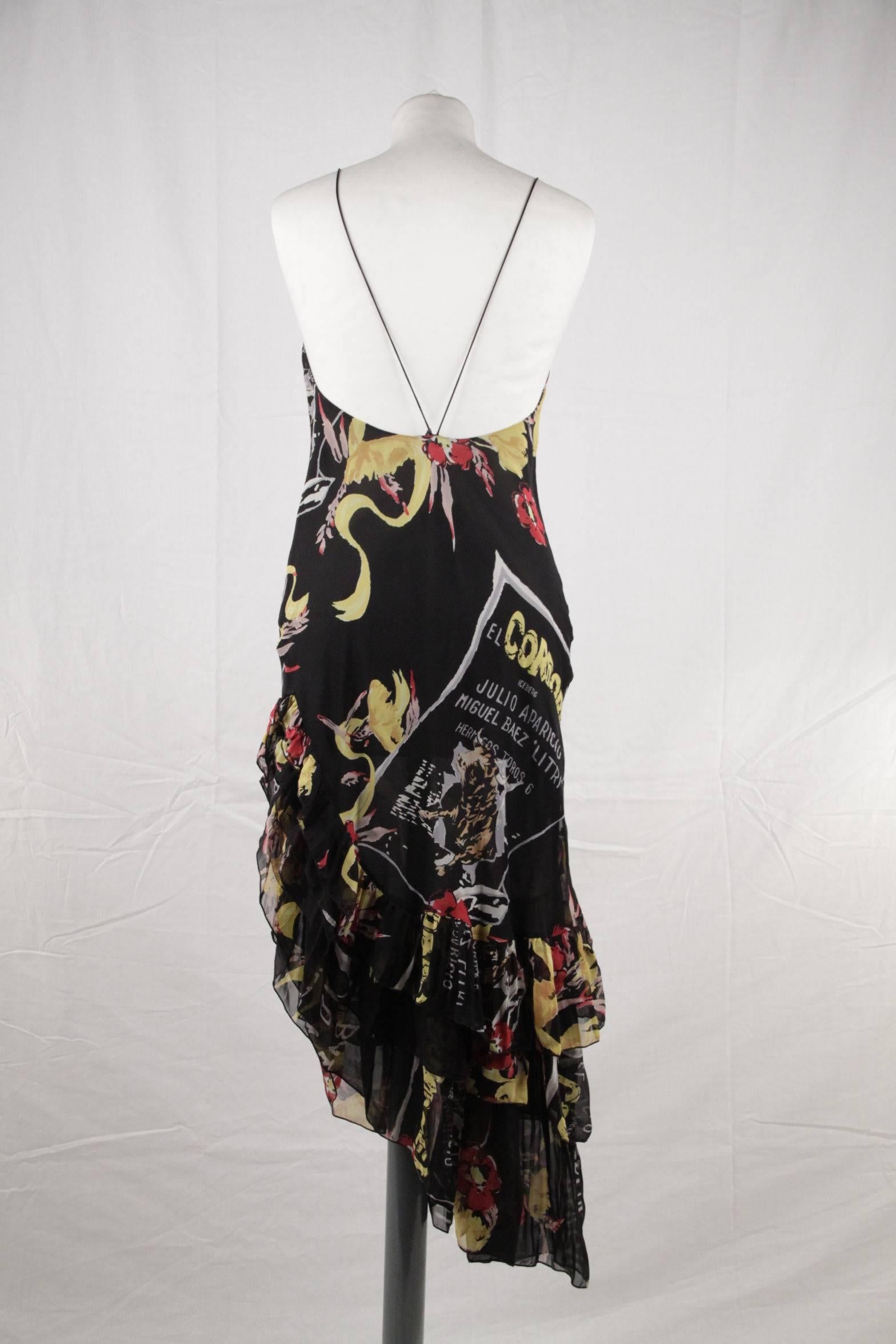 Women's ICEBERG Black Silk MATADOR Printed ASYMMETRIC DRESS Size 42 IT