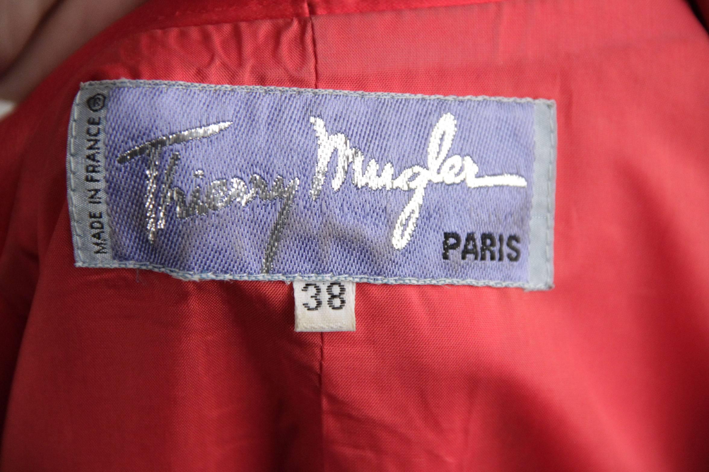 THIERRY MUGLER Red BLAZER Jacket with SATIN LAPELS Size 38 FR 1